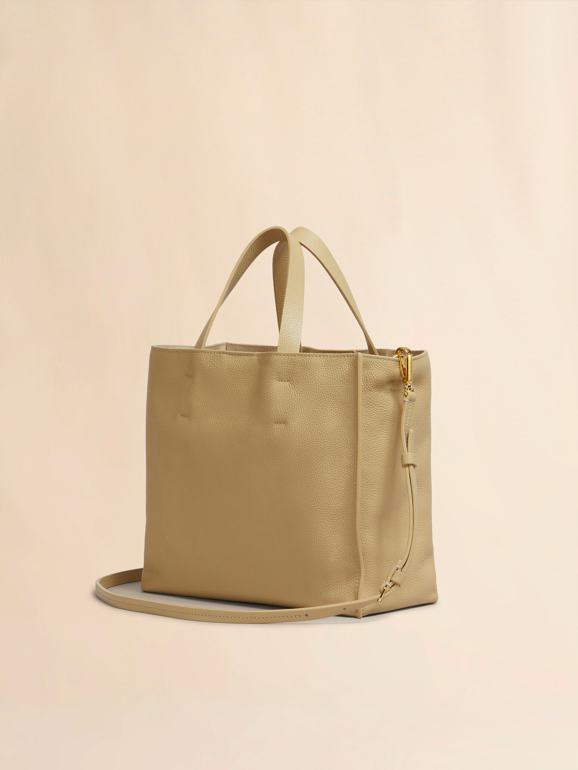 Beige leather Museo Soft tote bag with Marni Mending | Marni