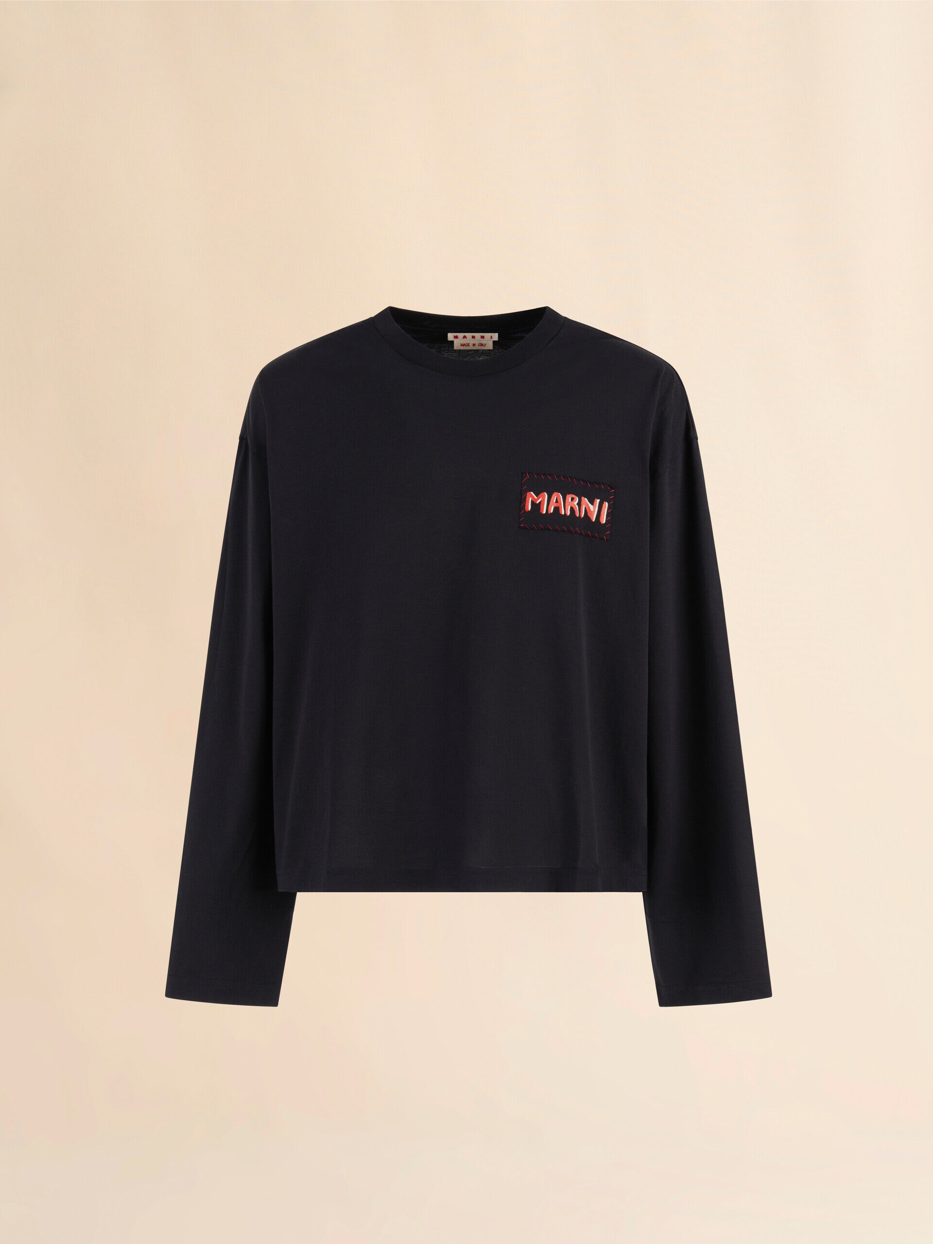 Black oversized jersey cotton T-shirt with Marni label | Marni