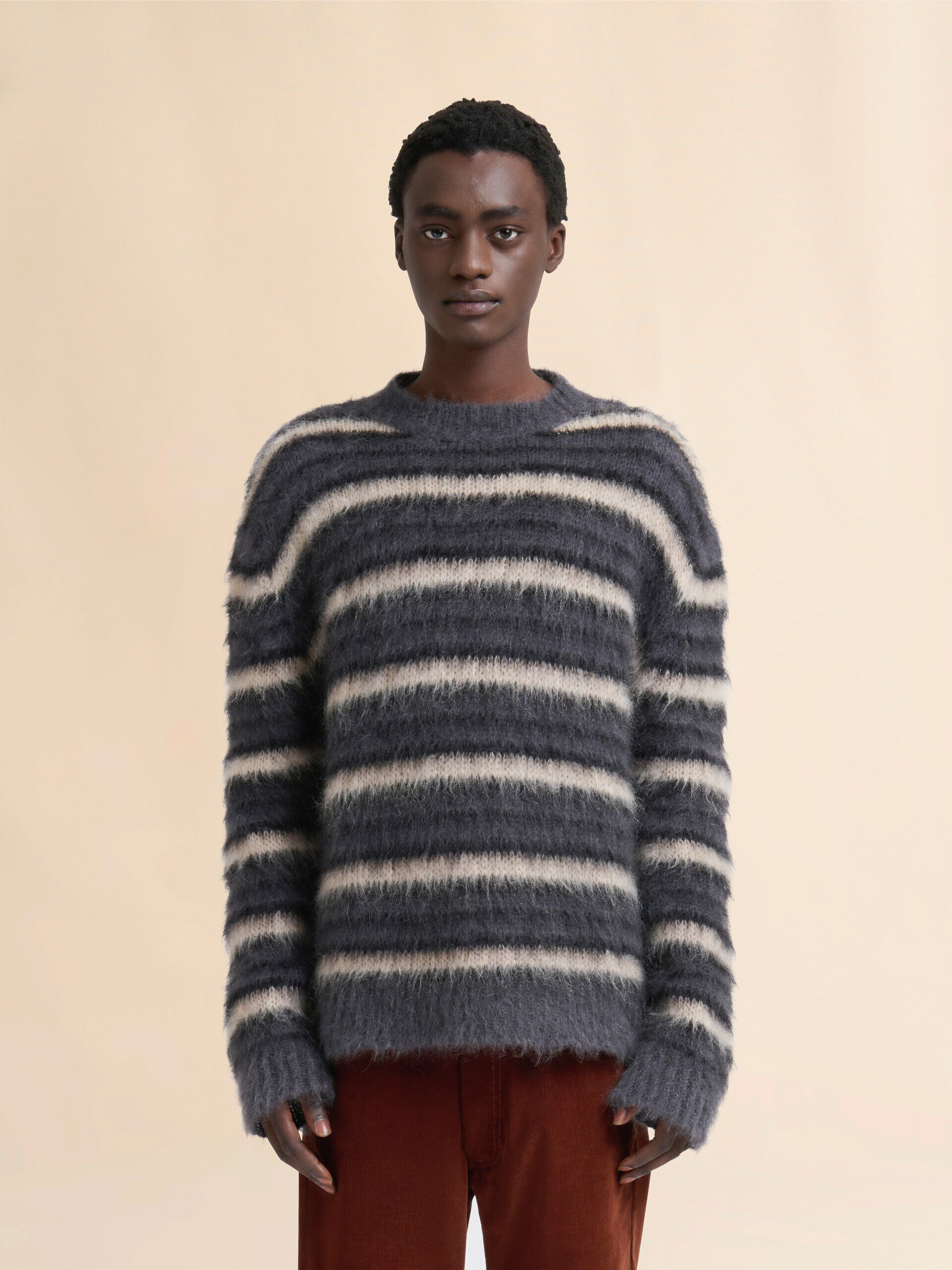 Dark gray striped mohair sweater | Marni