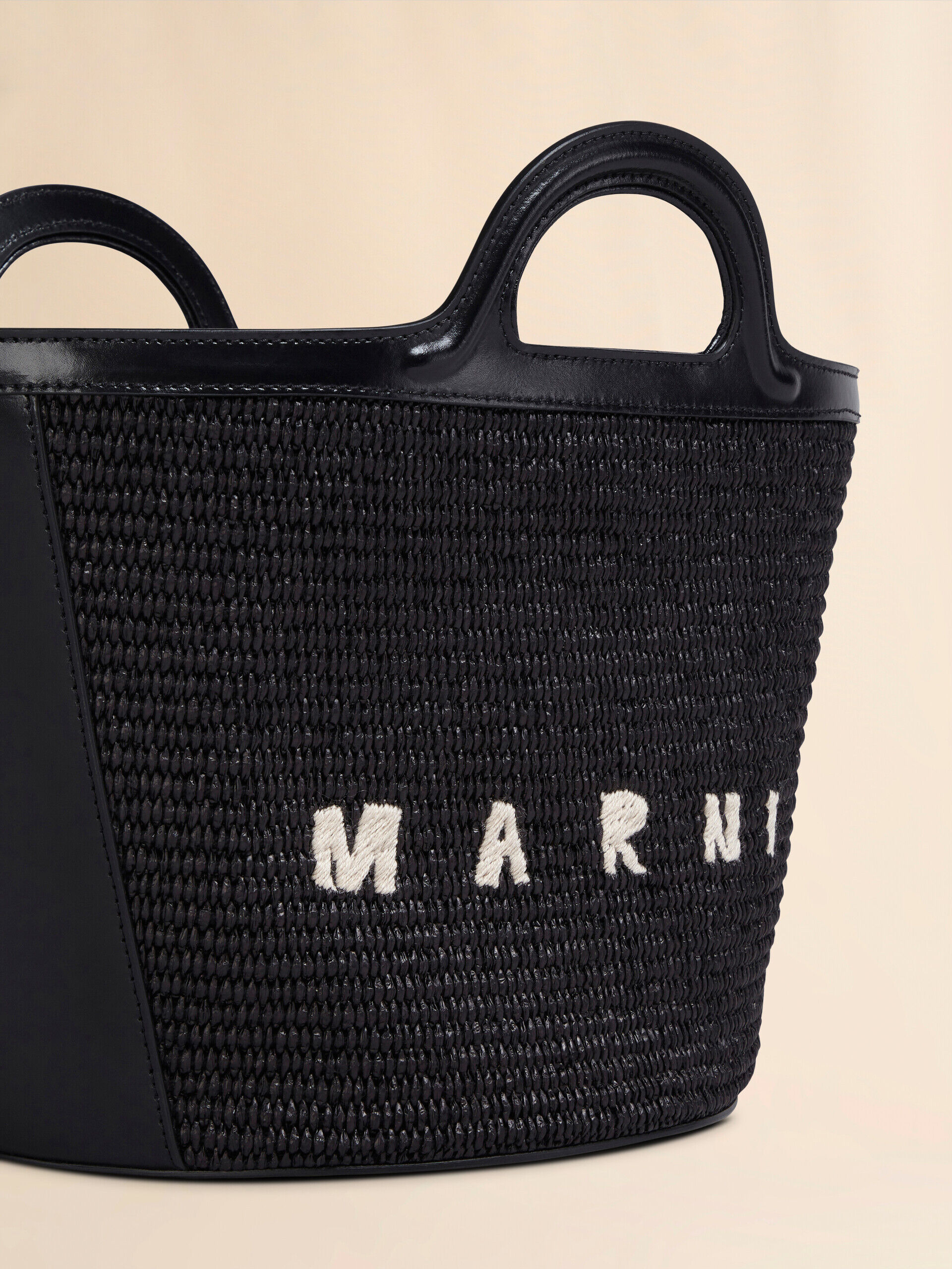 Tropicalia Small Bag in black leather and raffia-effect fabric | Marni