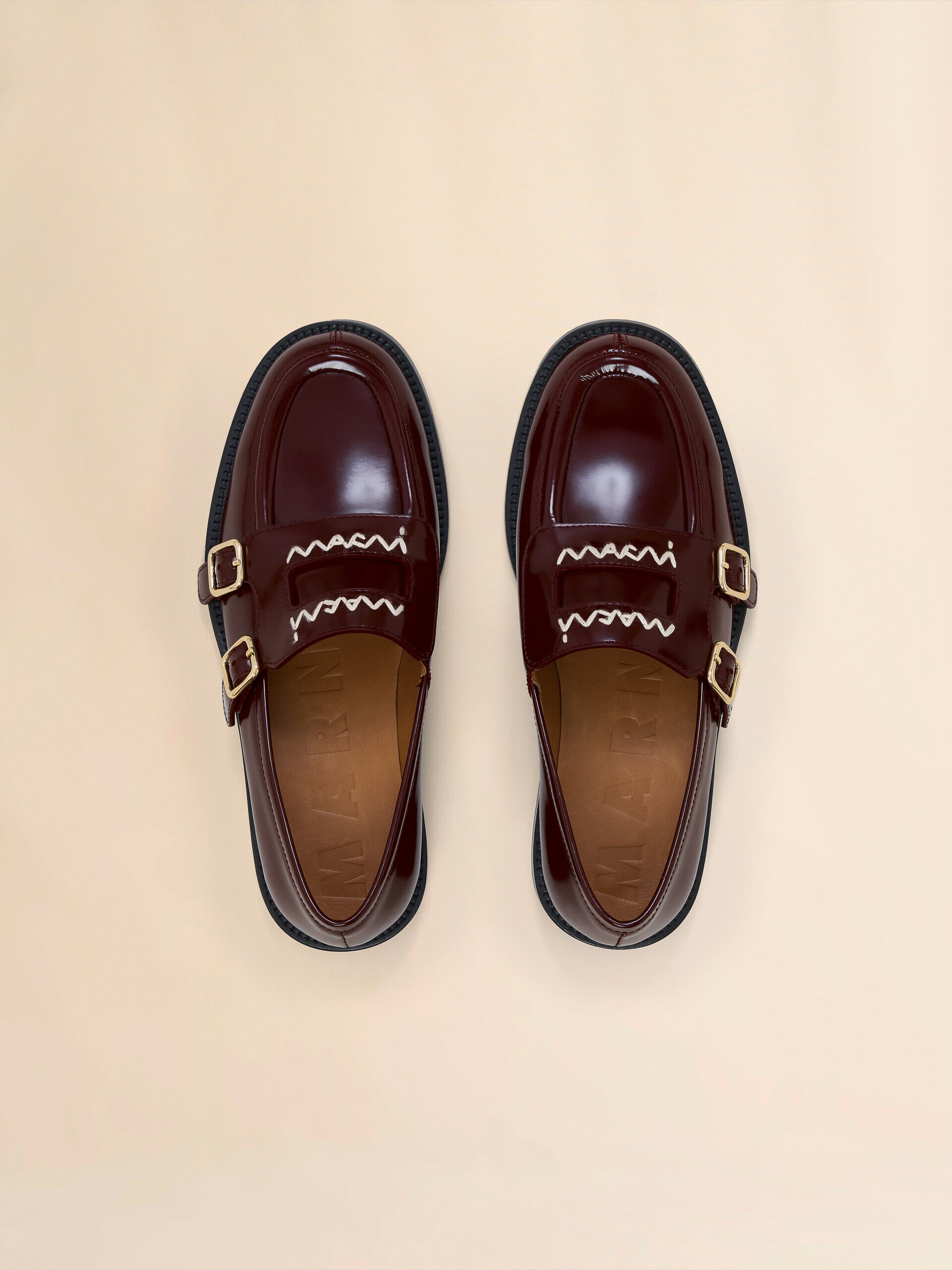 Burgundy leather Bambi 3.0 loafer with double buckle | Marni