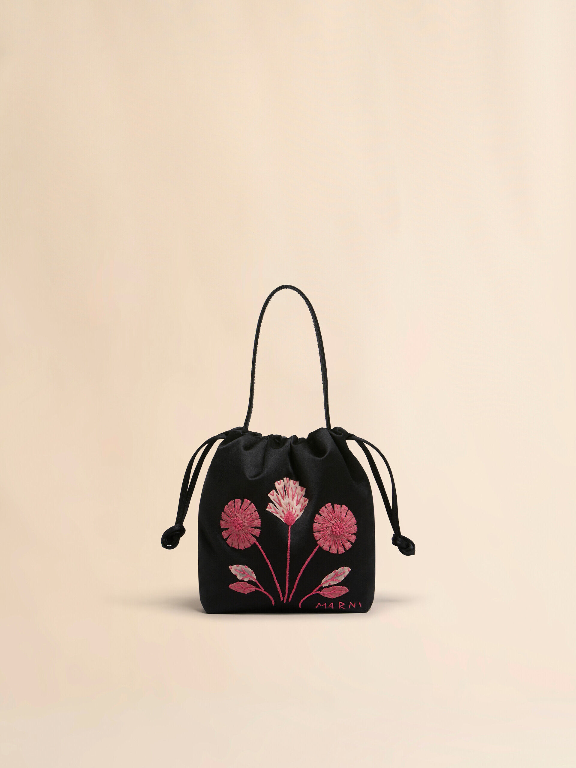 Black satin Scrunchie small drawstring bag | Marni