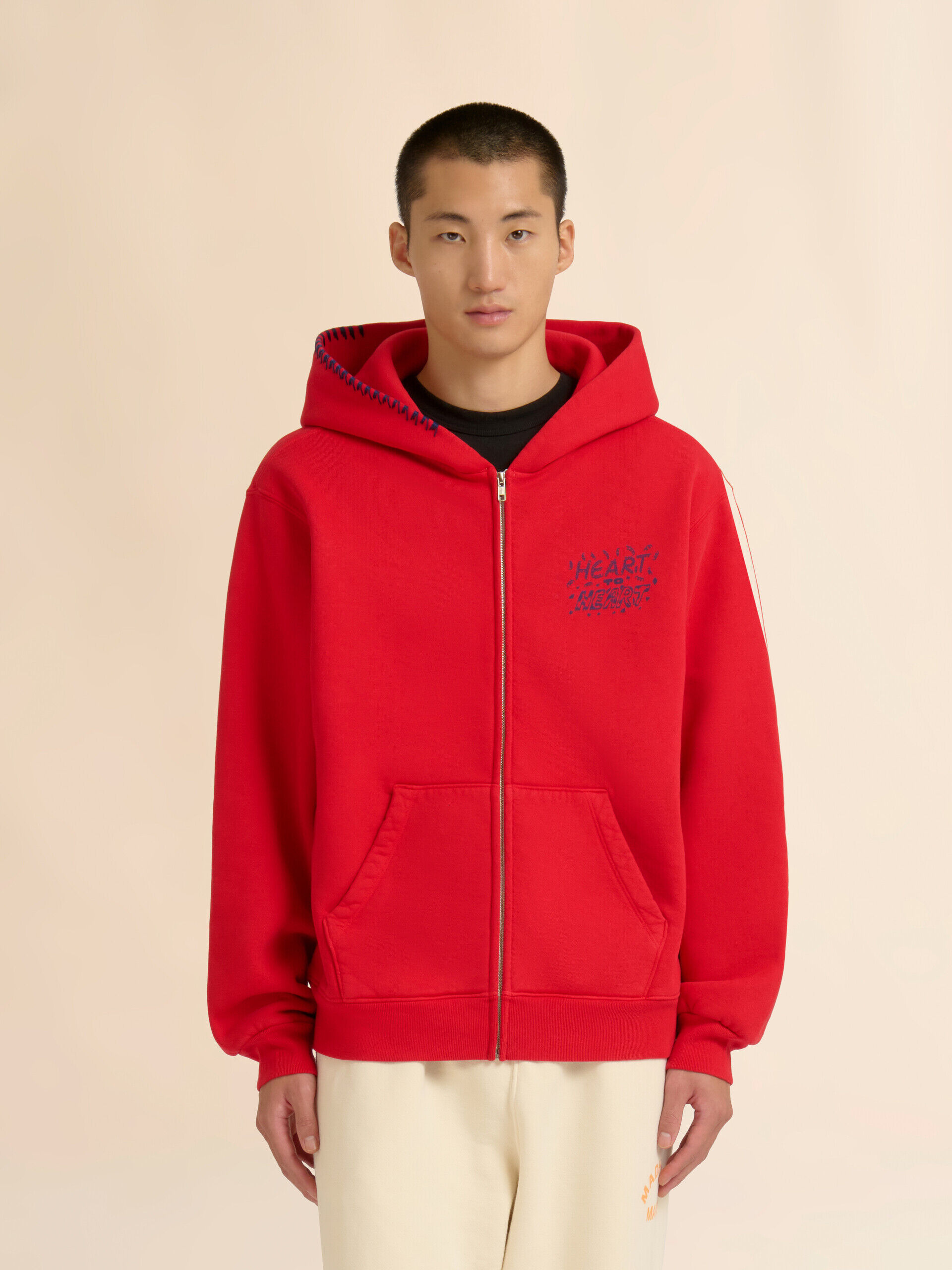 Marni + Madhappy red cotton zip hoodie with animal print | Marni
