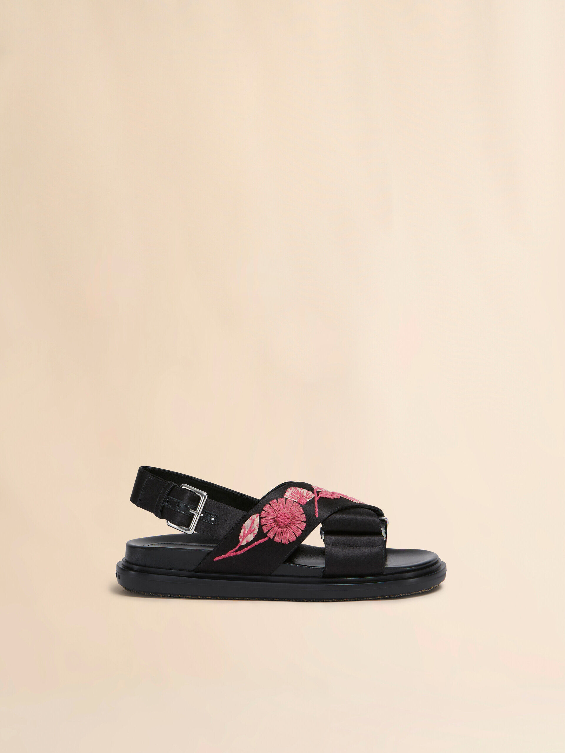 Black satin Fussbett with flower appliqués | Marni