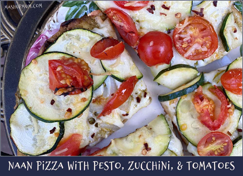 Naan Pizza with Pesto, Zucchini, & Tomatoes