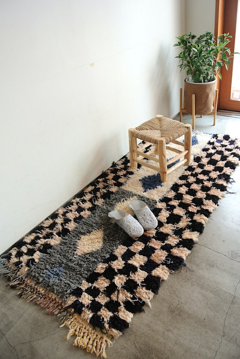 モロッコラグ｜ビンテージ・モノトーン市松模様（ 約169×71cm