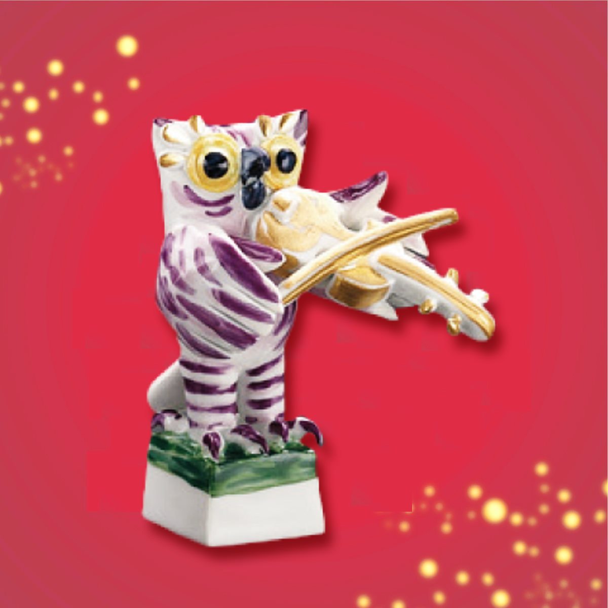 マイセン ガラス フクロウ セット 置物 サイン刻印 透明グラス Meissen