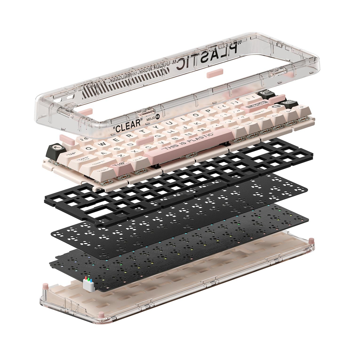 MelGeek Mojo68 Christian Pink Transparent Mechanical Keyboard