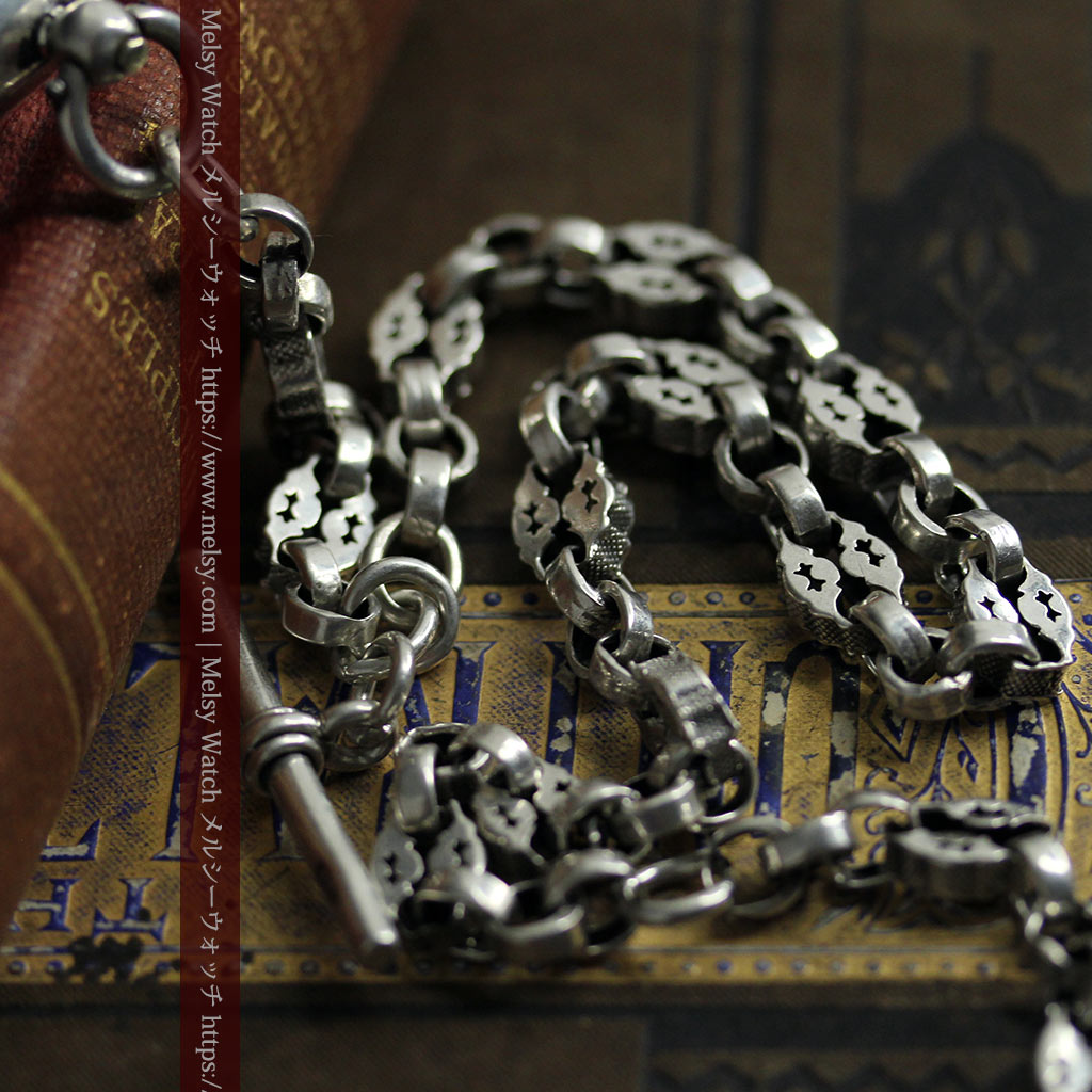 銀の英国製硬貨入れ付き銀無垢アンティーク懐中時計チェーン