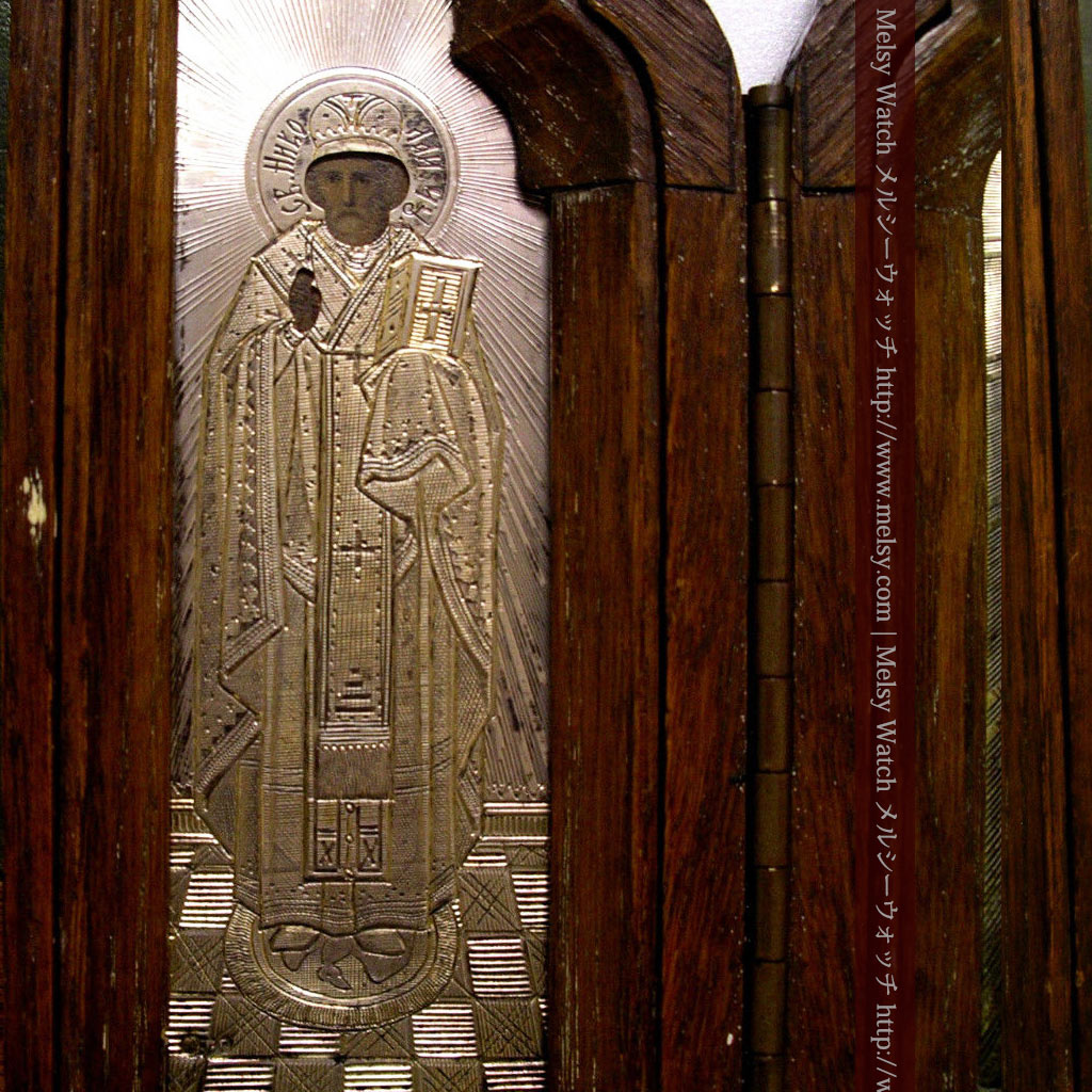 銀板にキリストと二聖人が彫られた三連祭壇画イコン 【1898年頃の