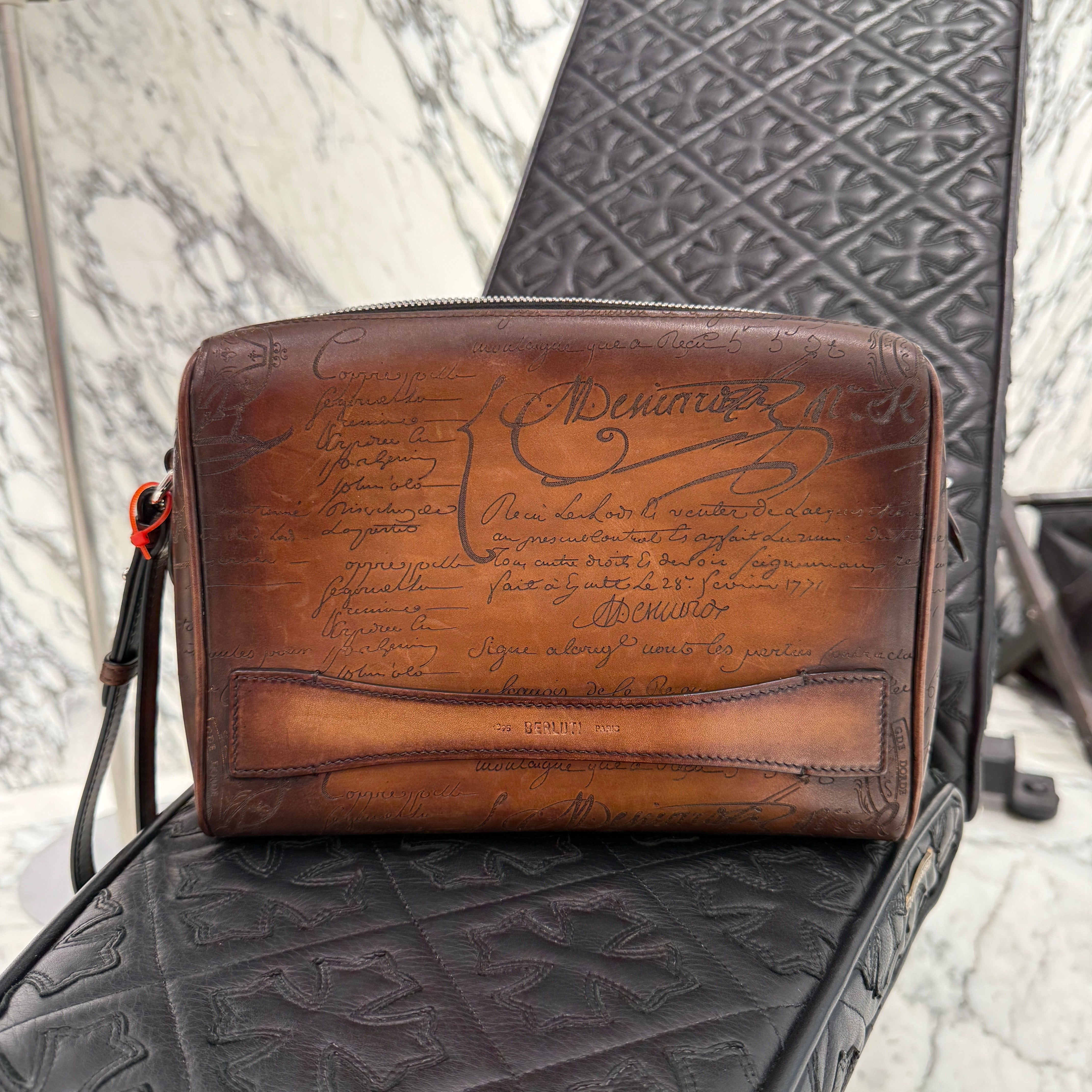 BERLUTI Berluti Rosewood Scritto Leather Zip Pouch ROSEWOOD_NEO