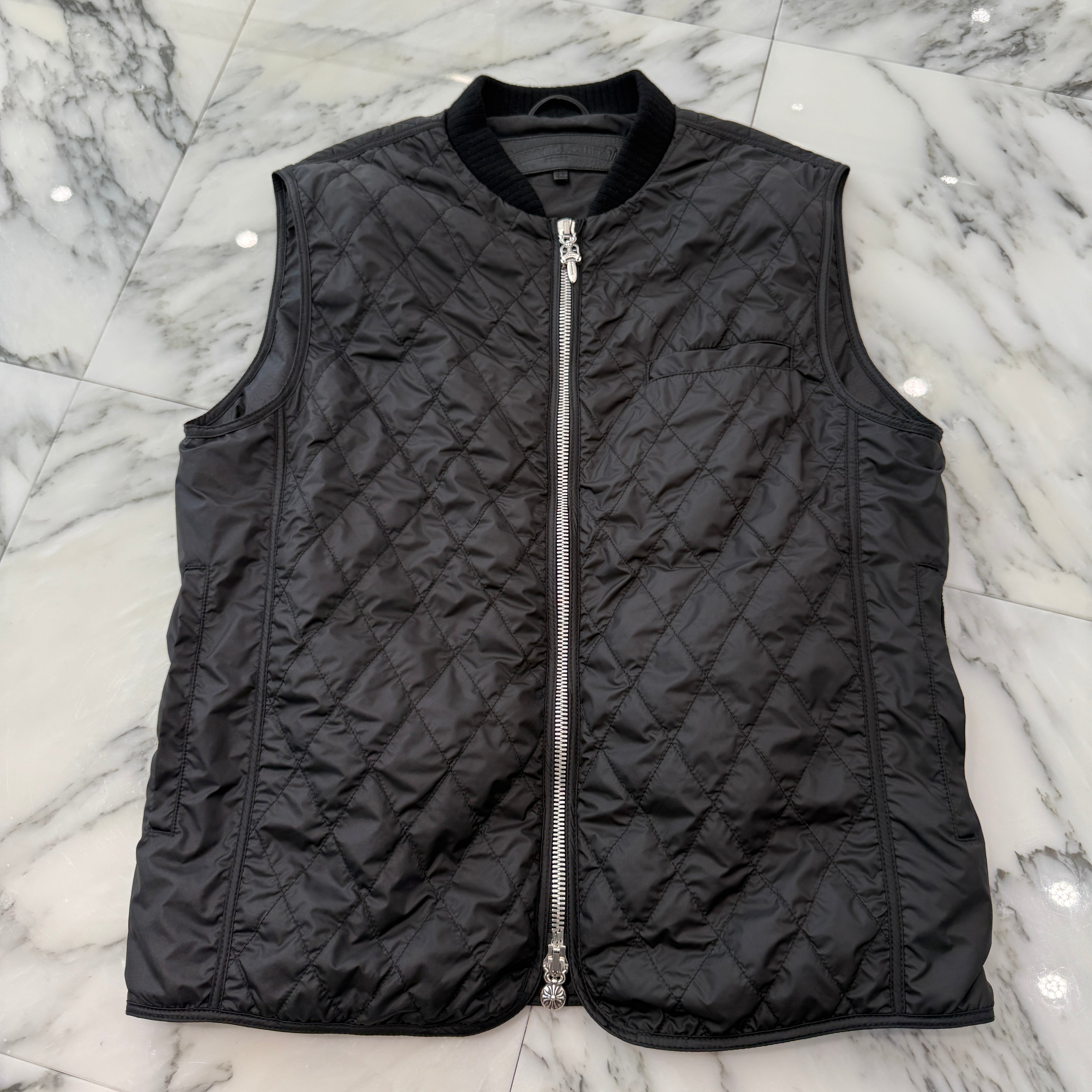 CHROME HEARTS Papa Leather Cross Patch Quilting Vest Size M クロム