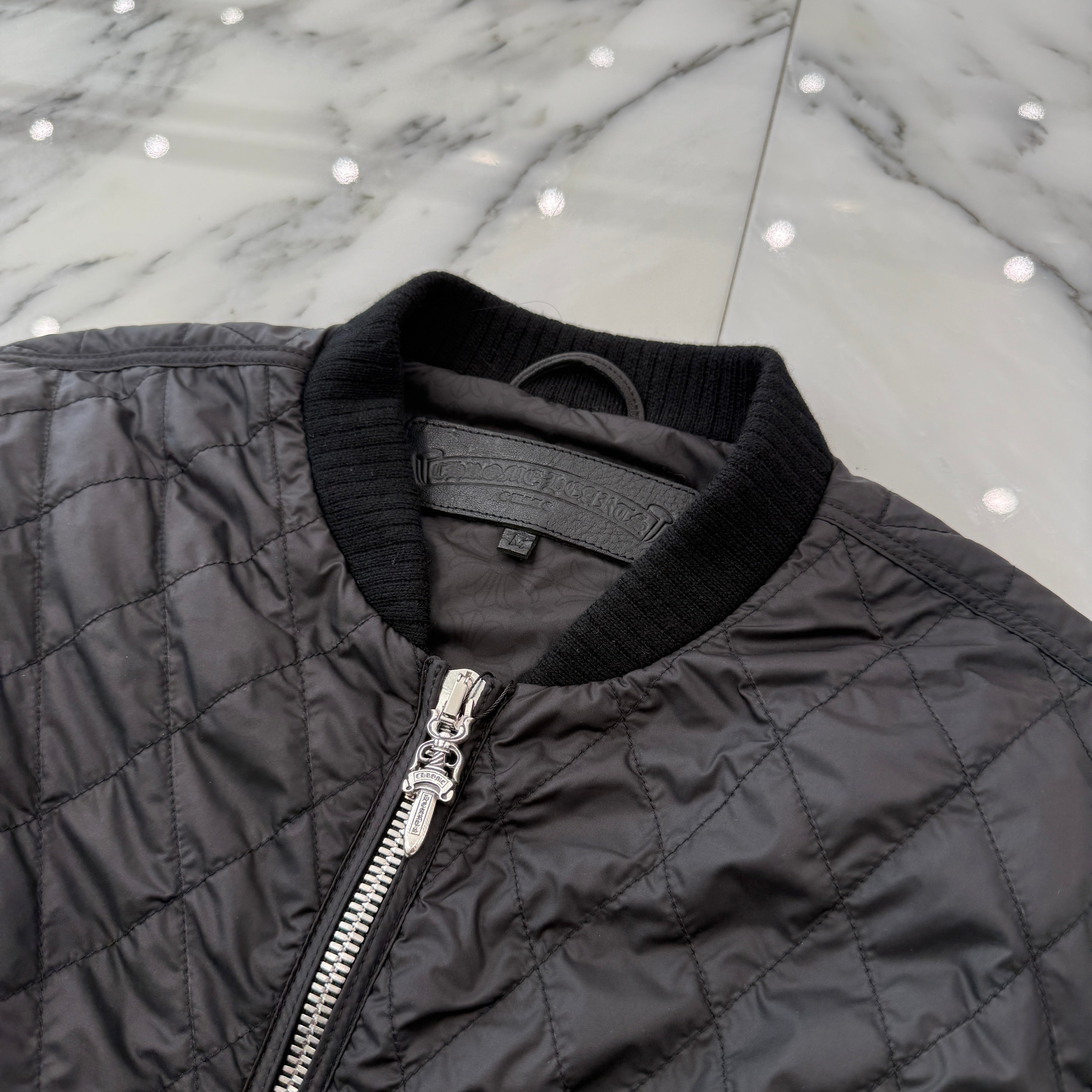 CHROME HEARTS Papa Leather Cross Patch Quilting Vest Size M クロム