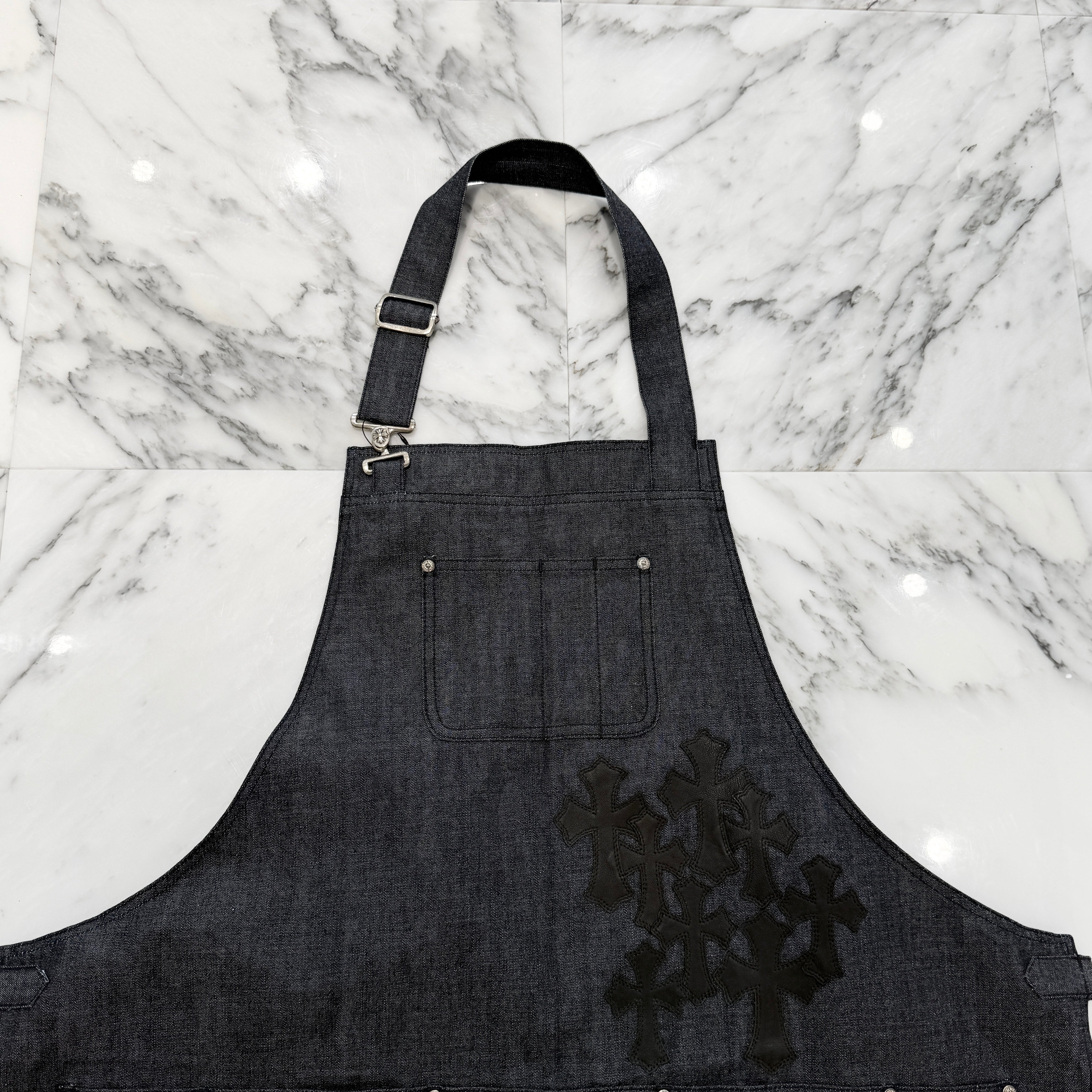 CHROME HEARTS Cemetery Cross Leather Patch Denim Apron クロム