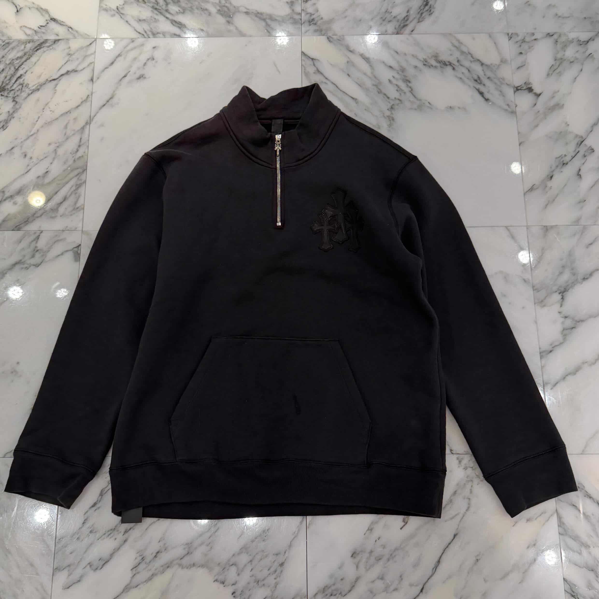 CHROME HEARTS Y NOT Cemetery Cross Leather Patch Half Zip