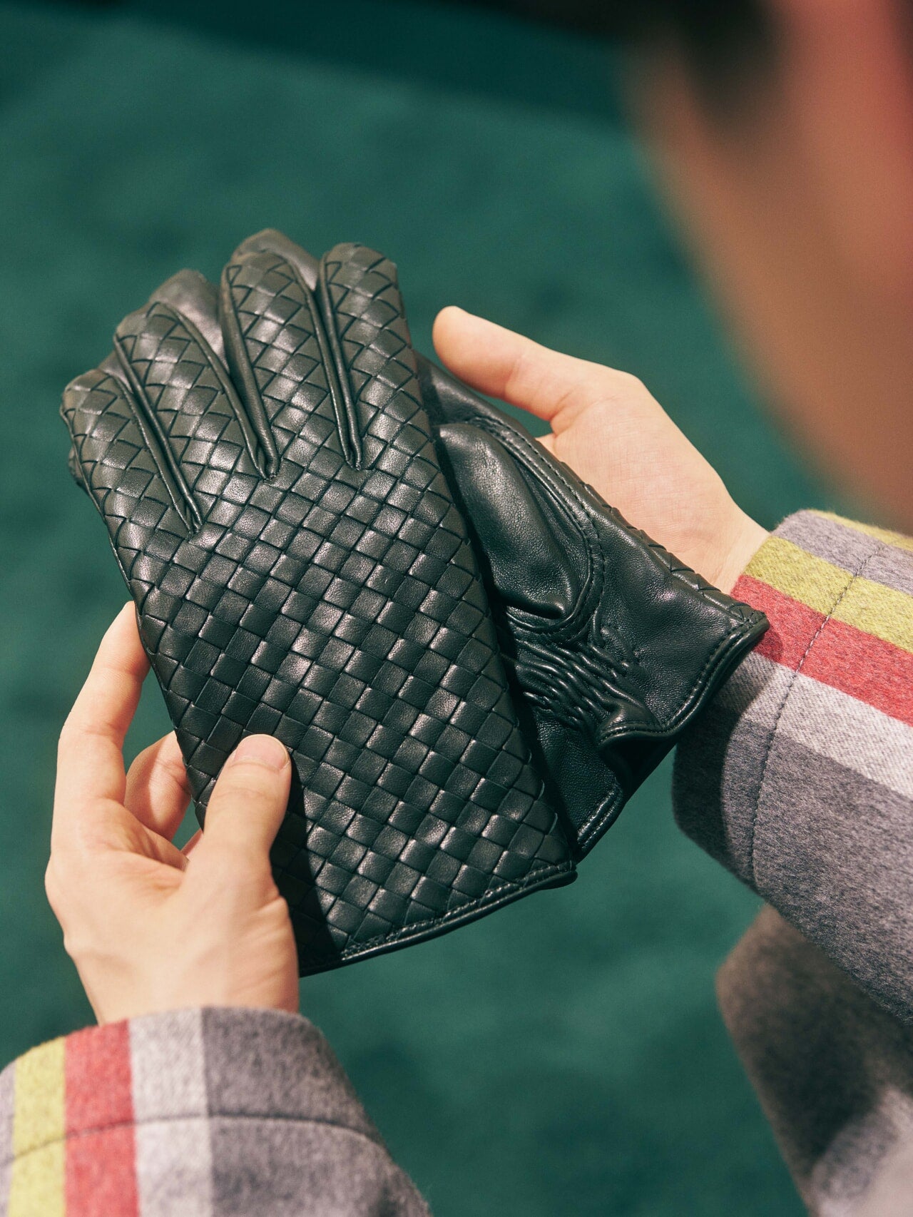 ☆彡ボッテガヴェネタのレザー ストライプ ロンググローブ 6 1/2☆彡