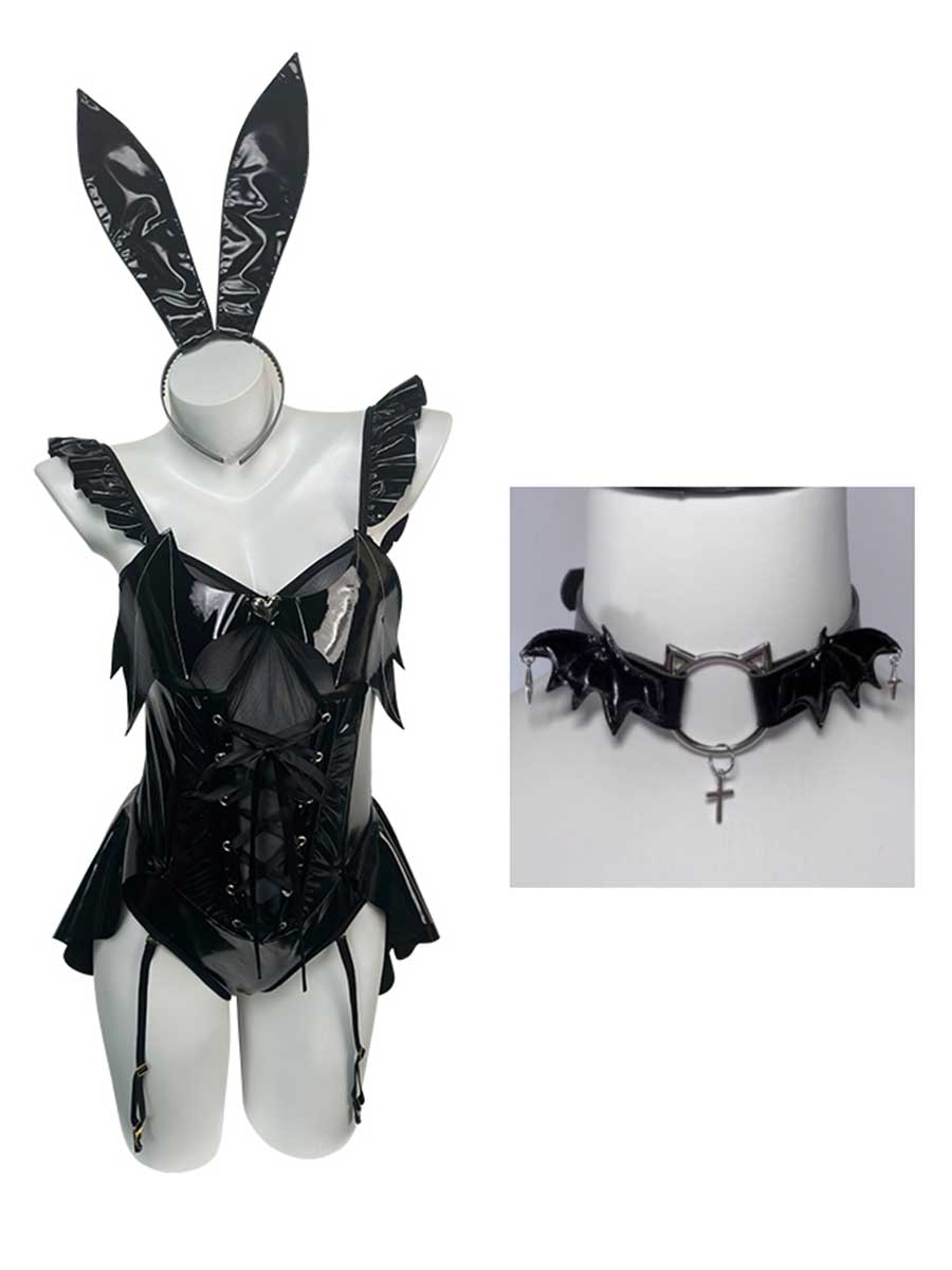 セクシーなサキュバスボディスーツ オープン クロッチ ショーツ