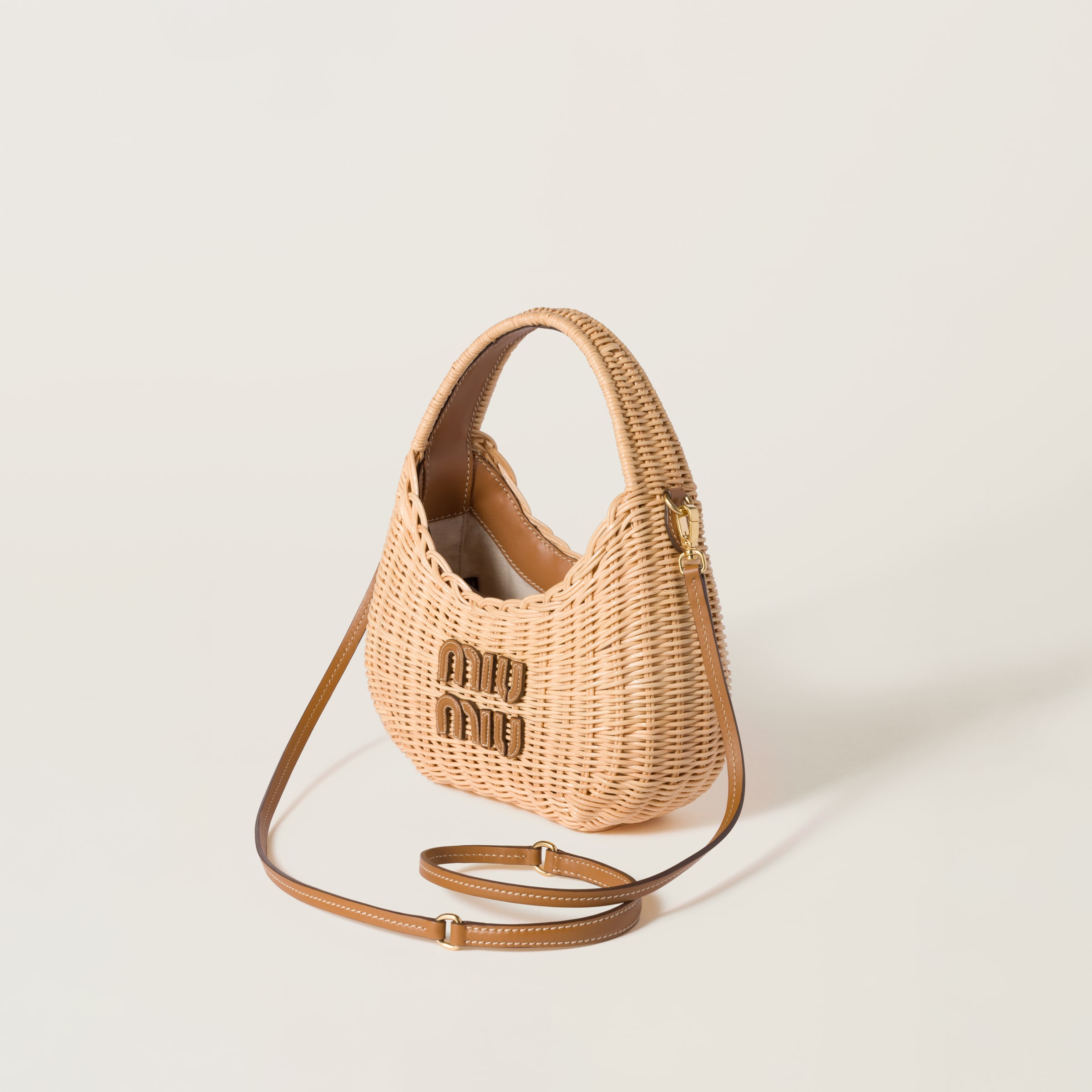 Tan/caramel Wander Wicker Handbag | Miu Miu