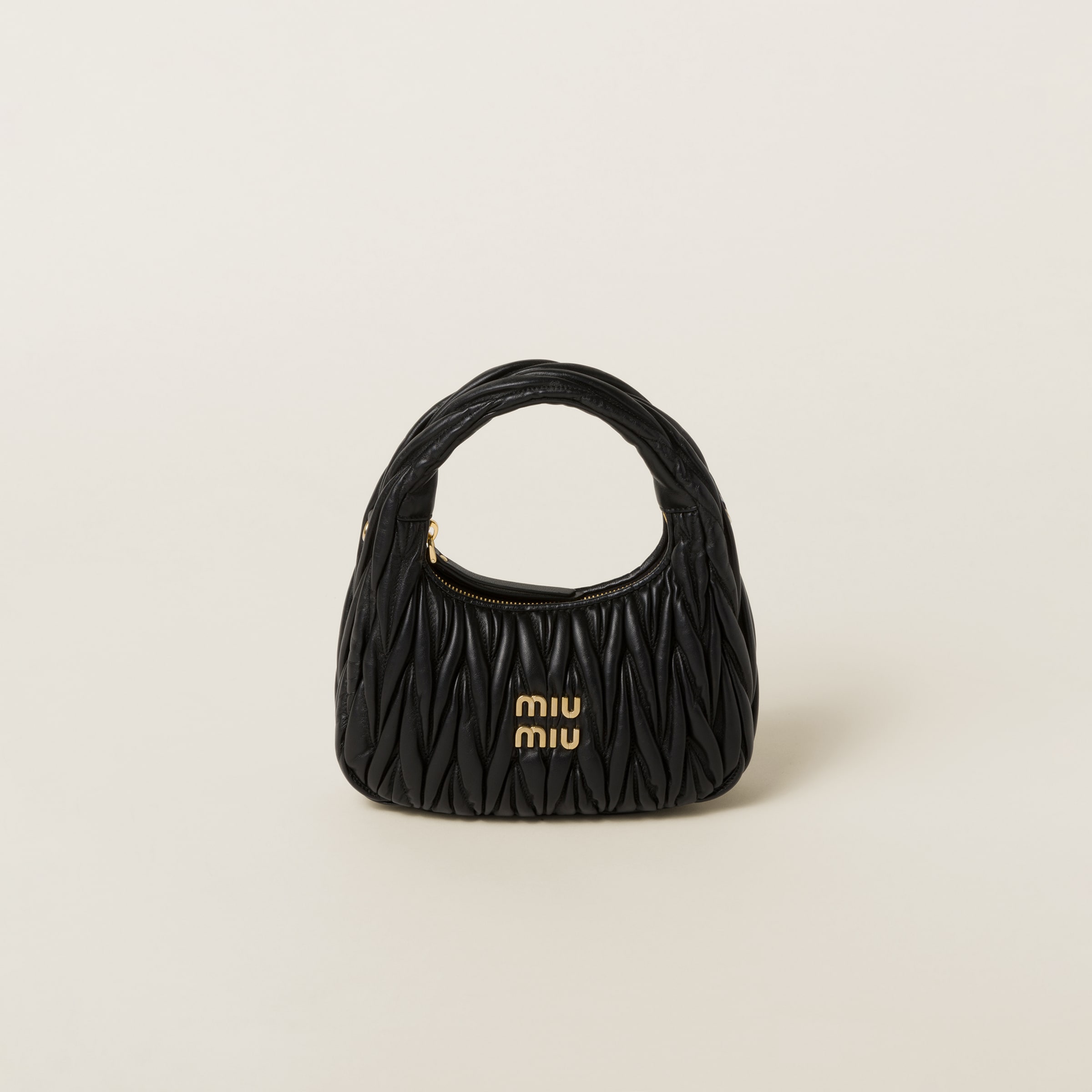 Black Wander Matelassé Nappa Leather Hobo Bag | Miu Miu