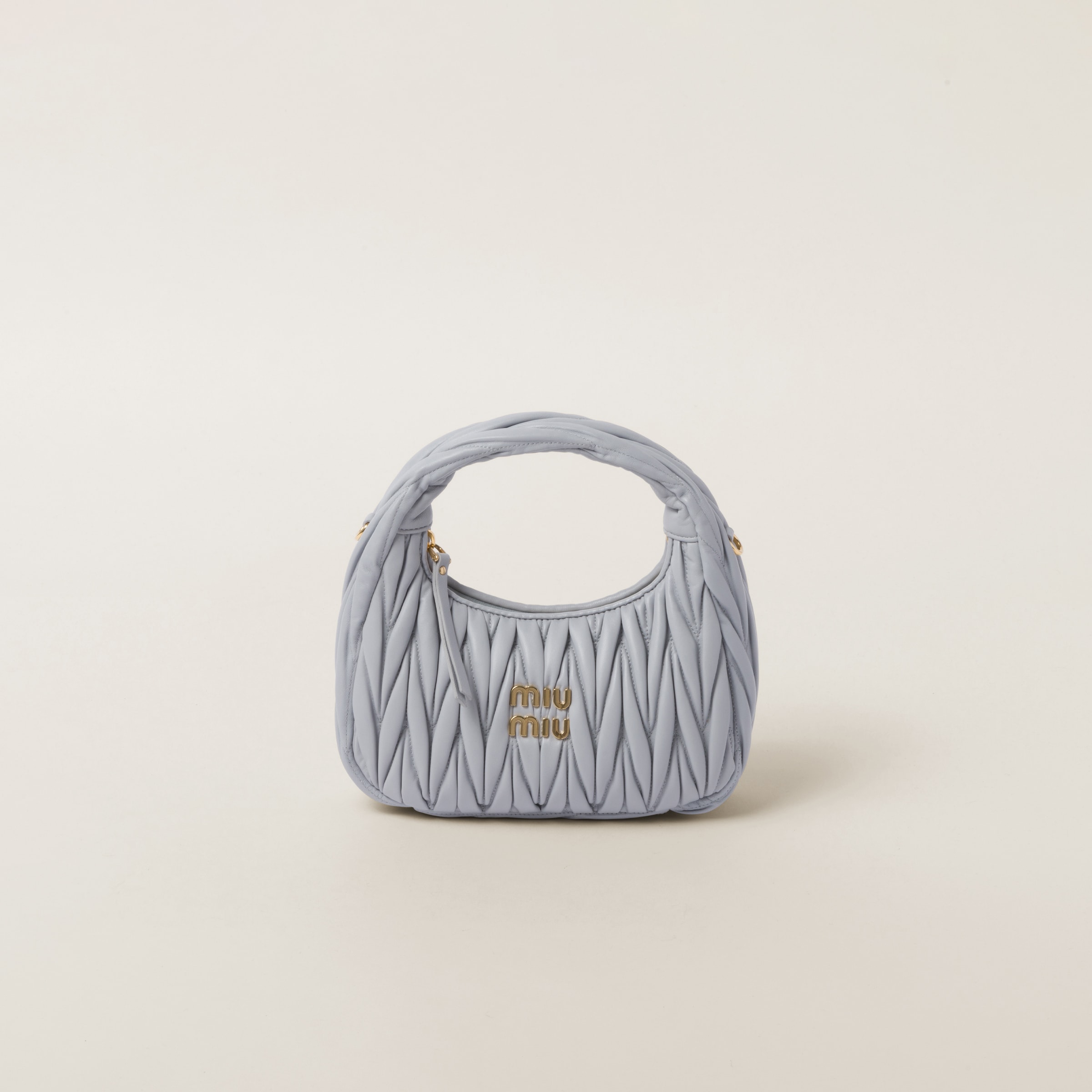 Pearl Gray Wander Matelassé Nappa Leather Hobo Bag | Miu Miu