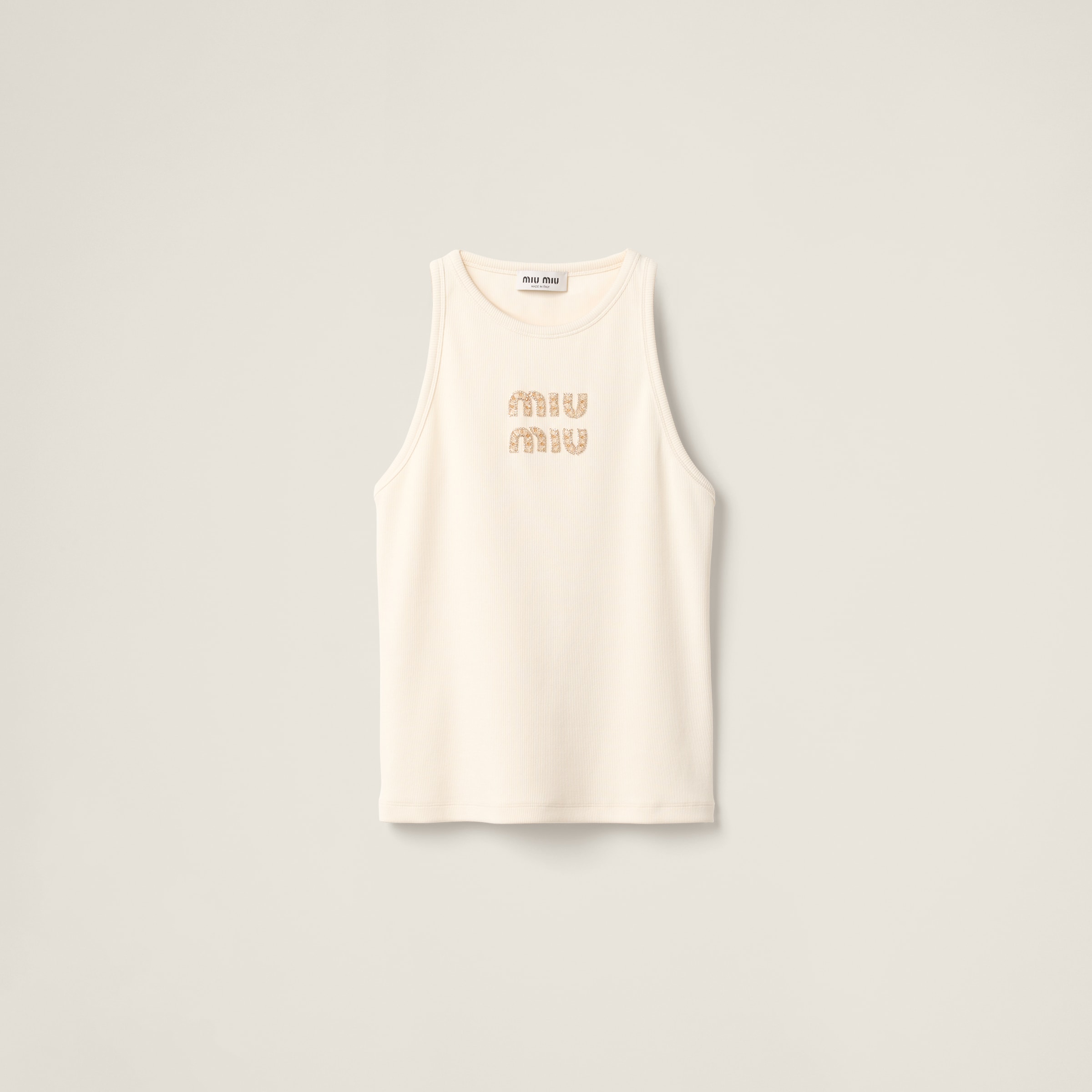 White Ribbed Jersey Top | Miu Miu