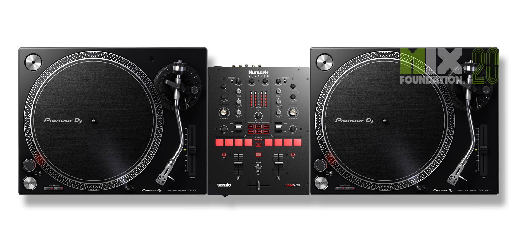 Numark SCRATCH Mixer for Serato DJ X Pioneer PLX-500 Turntable Package