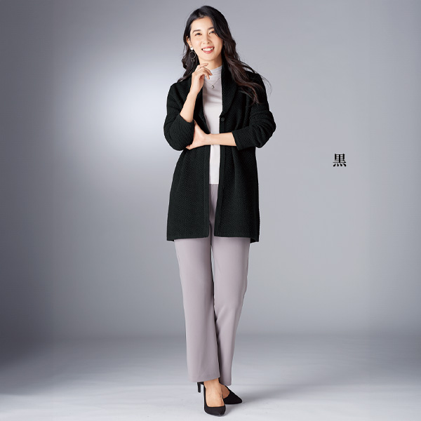 鹿の子編み ショール襟ニットジャケット | 京都通販ミセスの