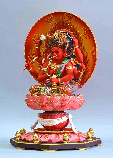 木彫仏像 愛染明王坐像 総高45cm 極彩色仕上 木彫仏像の制作・販売