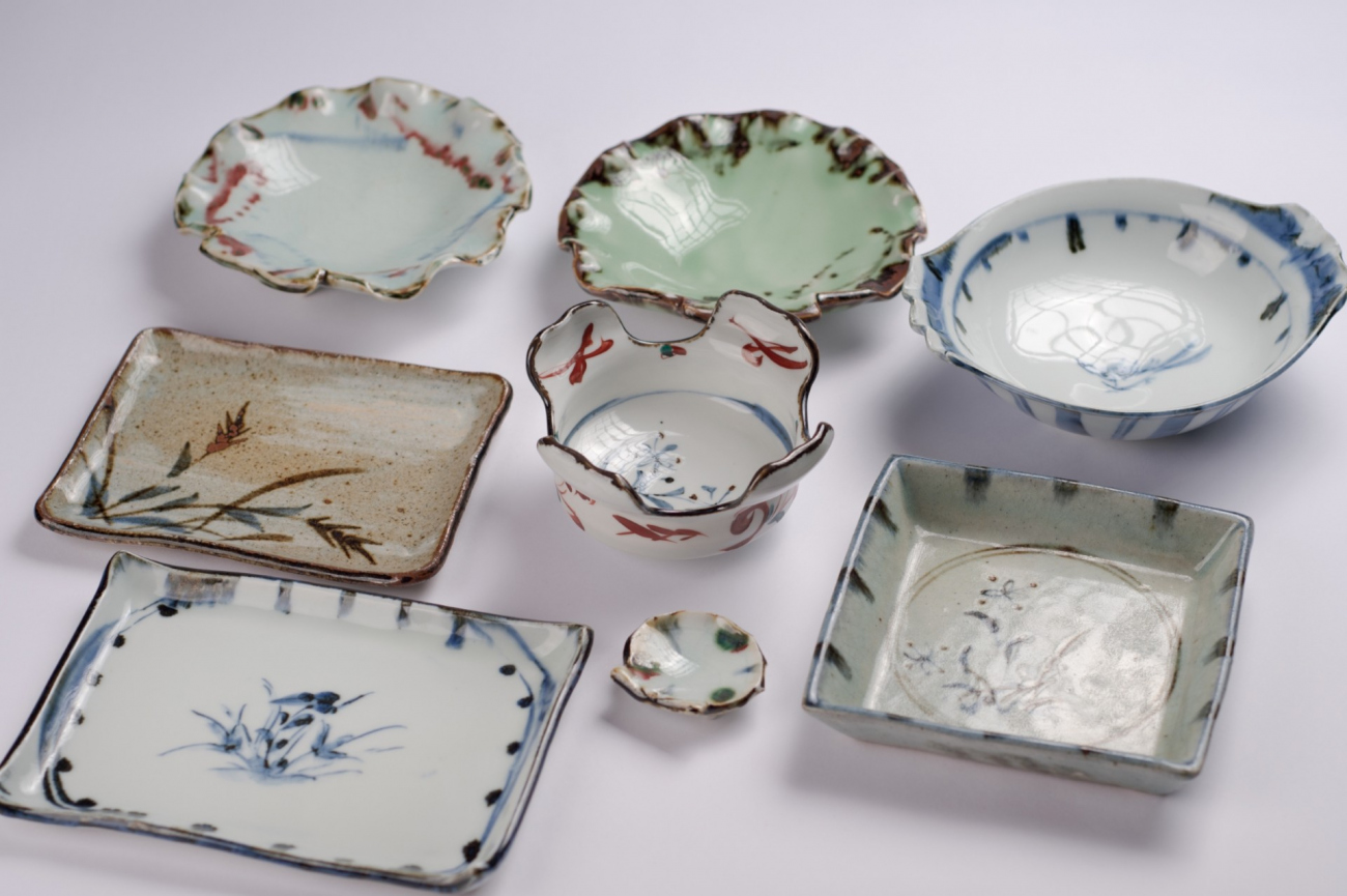 廣永窯(仙鶴窯) 廣永陶苑 色紙八寸皿 角皿 茶道具 菓子皿 煎茶道具