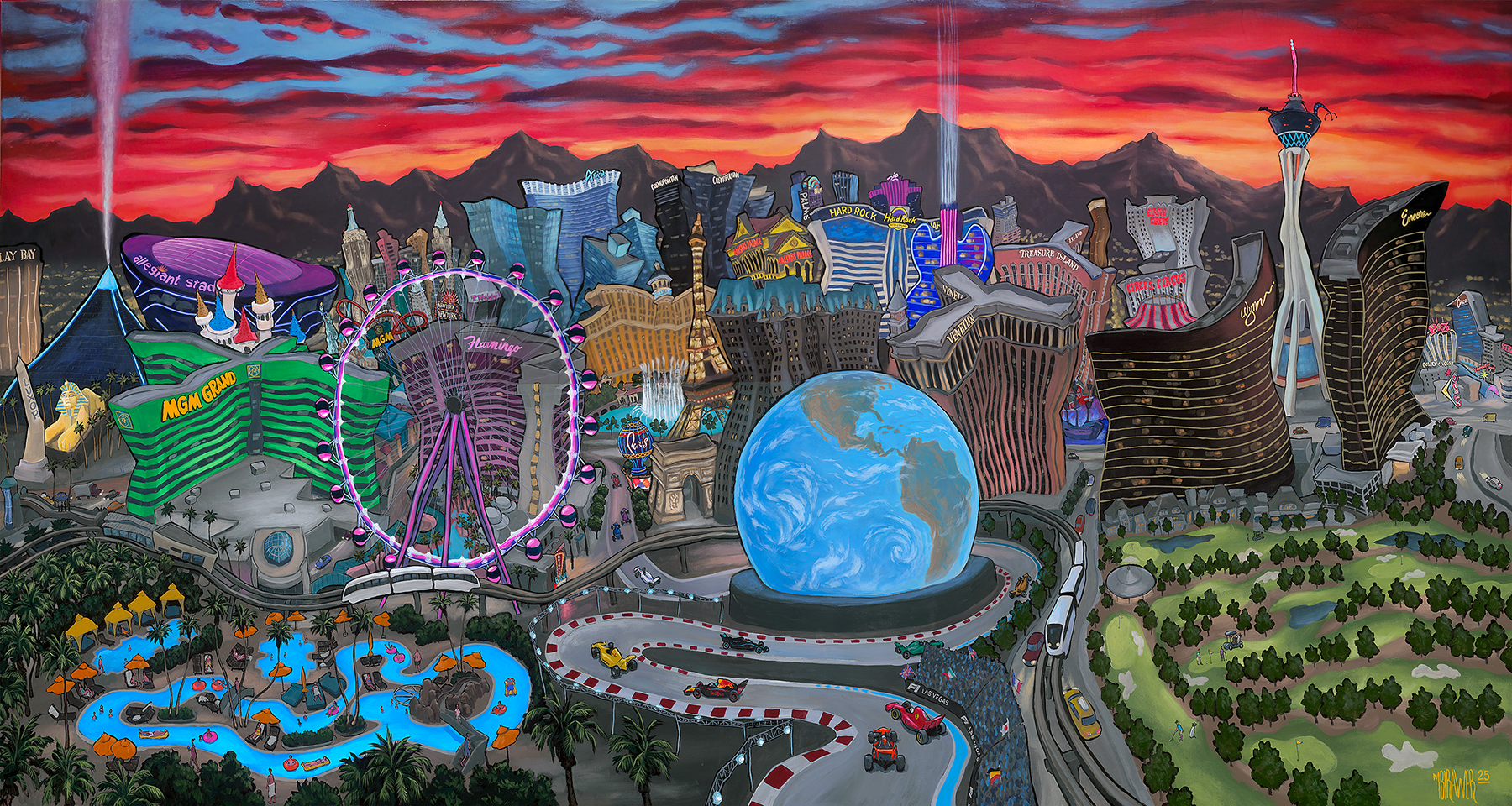 Las Vegas Skyline Original Painting - Michael Birawer