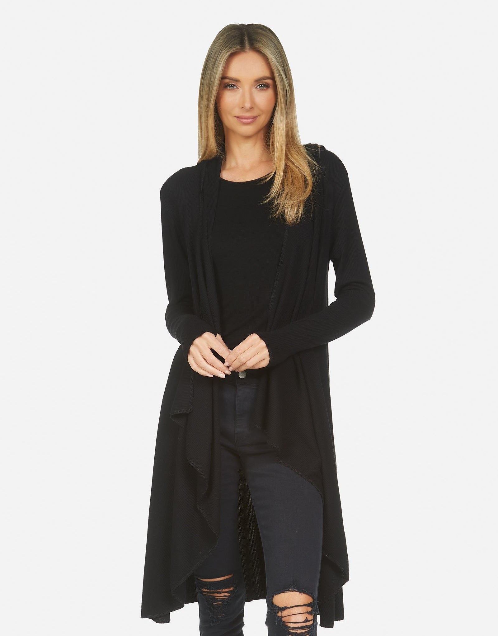 Women's L/S Hoodie Cardigan in Black | Martel LE by Michael Lauren