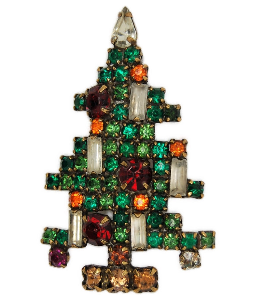 Weiss 5 Candle Green Rhinestone Christmas Tree Pin Brooch – Mink