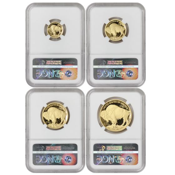 Set of 4 2008-W Gold Buffalo NGC PF70UCAM ER Bison Label