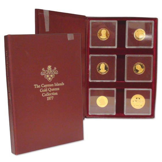 Cayman Islands Set of 6 1977 Gold Queens Collection Proof w/ Box