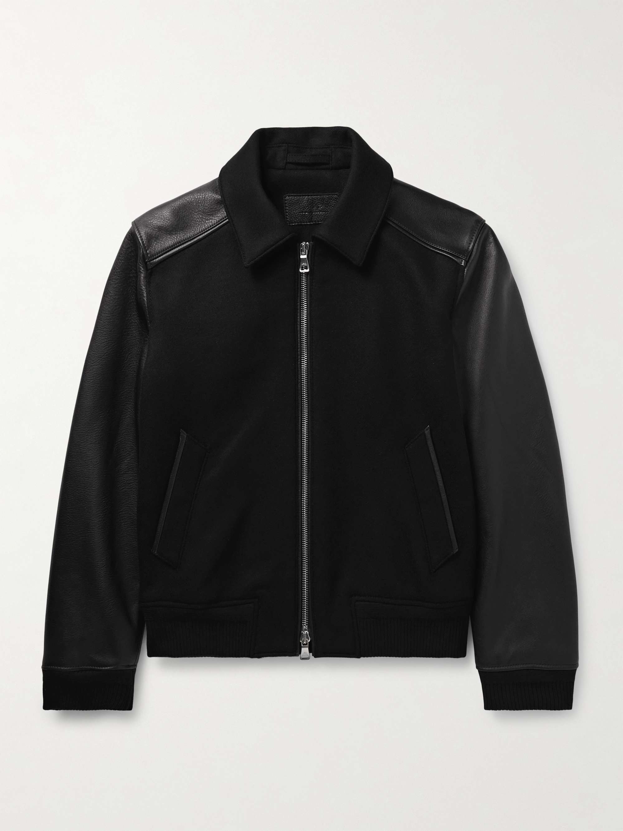 MR P. Panelled Virgin Wool-Blend and Textured-Leather Varsity