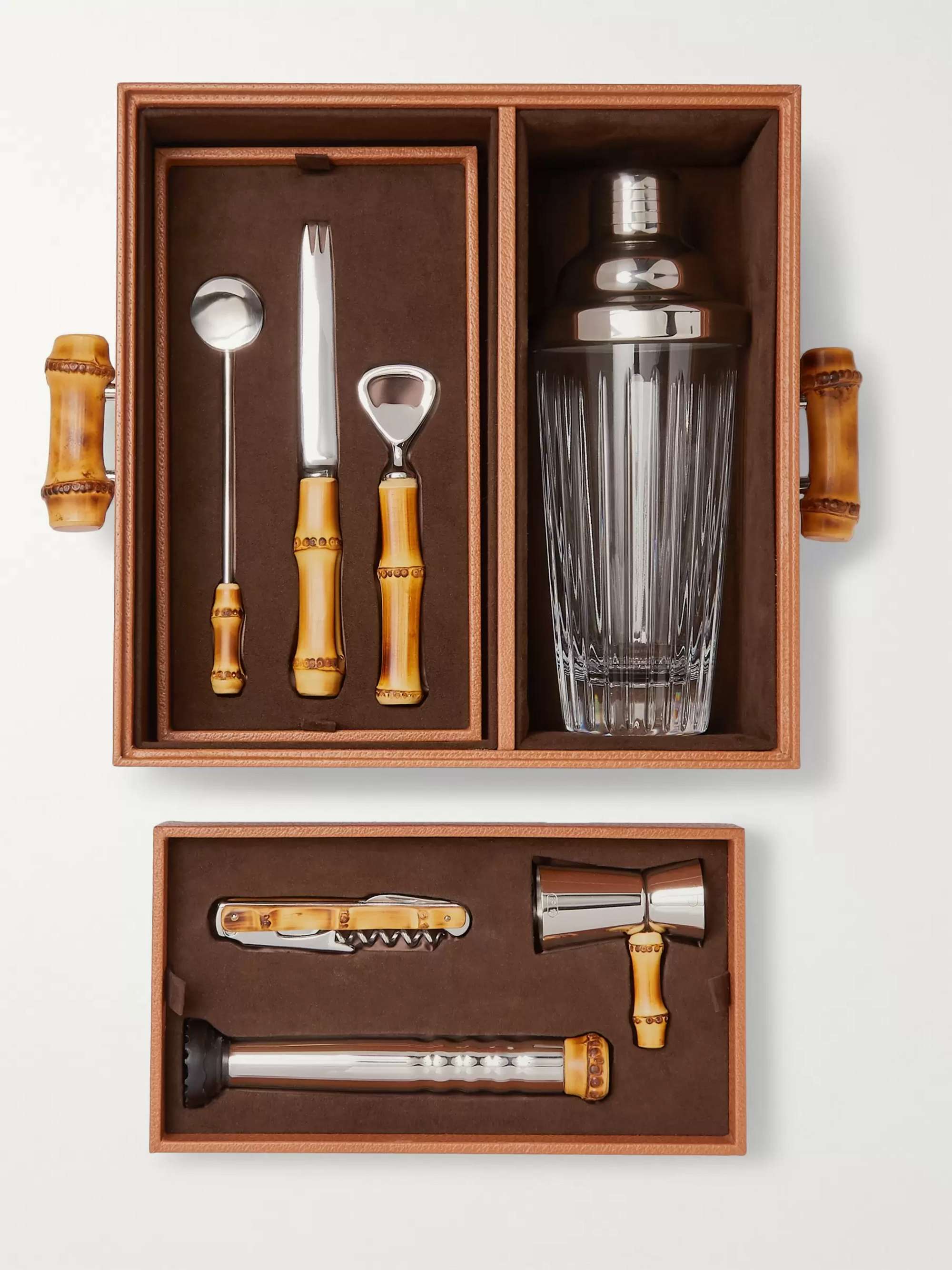 LORENZI MILANO Bamboo, Leather and Stainless Steel Cocktail Set