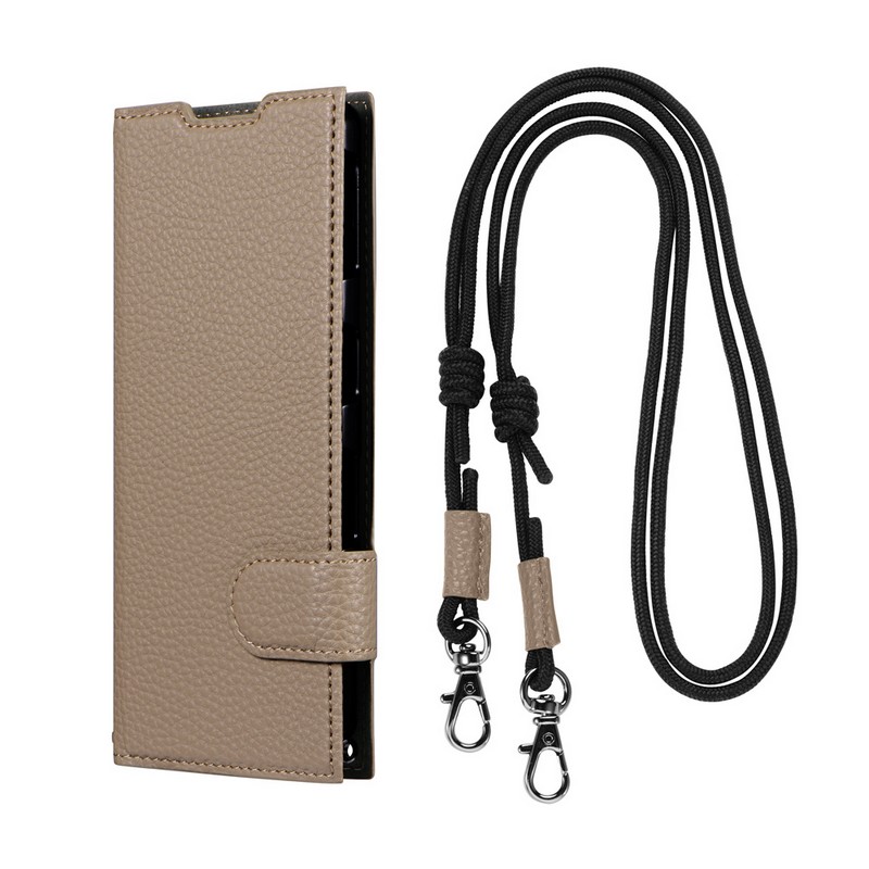 AQUOS sense7 SH-53C/SHG10 ショルダーストラップ付きPUレザーフラップ