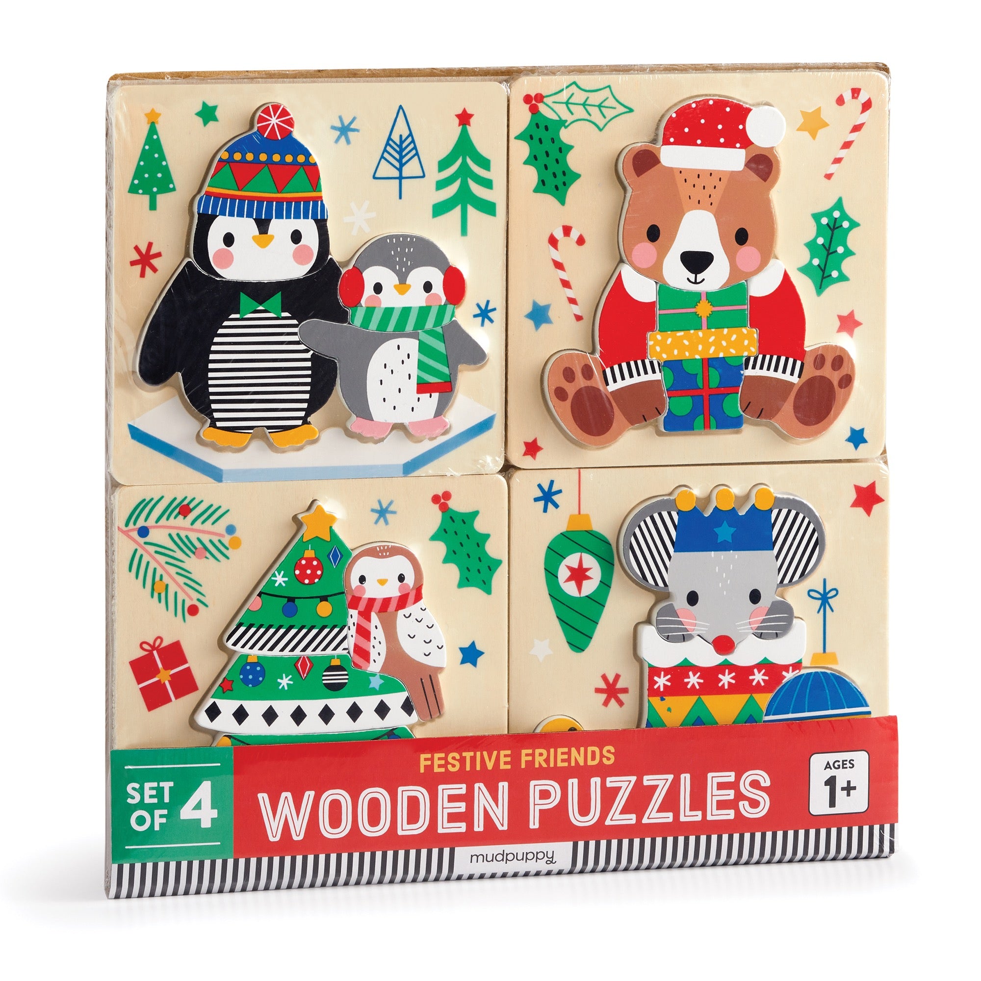 Festive Friends Set of 4 Wood Puzzles – Mudpuppy