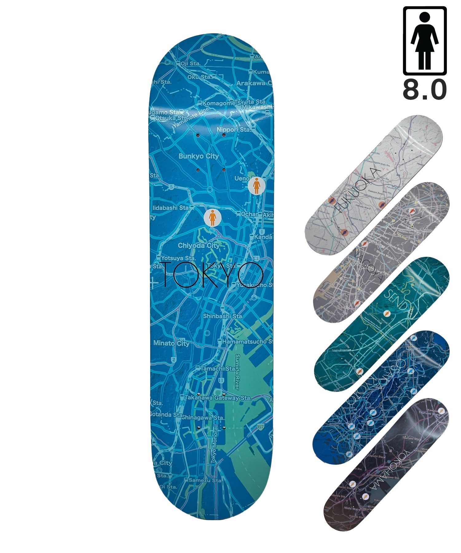 GIRL ガール スケートボード デッキ 8.0 inch MR MAPS SERIES ムラサキ