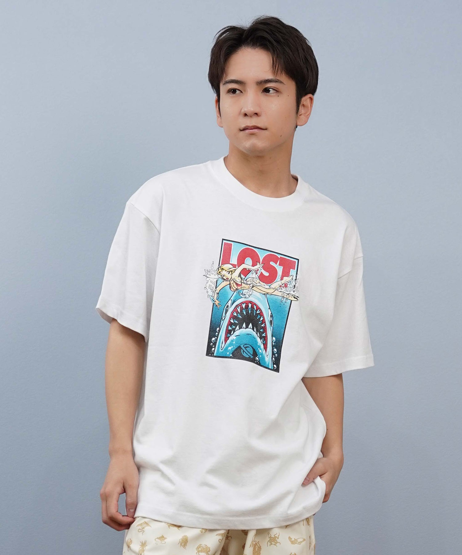 LOST ロスト 半袖 Tシャツ メンズ フロントプリント サメ L25S-2111