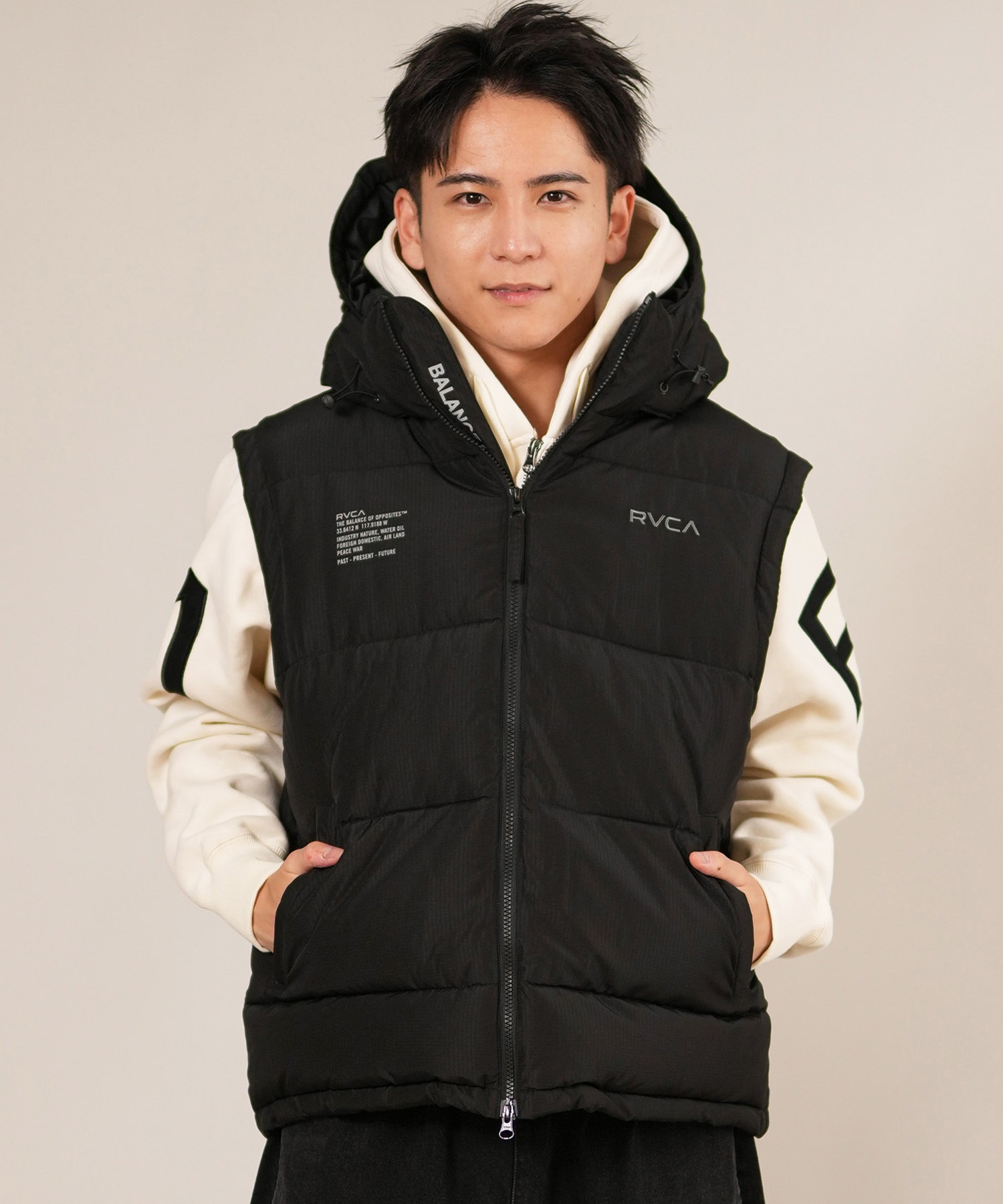 RVCA ルーカ ダウン ベスト メンズ シンプル バックプリント ロゴ