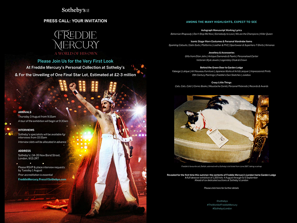 速報！ フレディ・マーキュリーの至宝がロンドン、サザビーズ