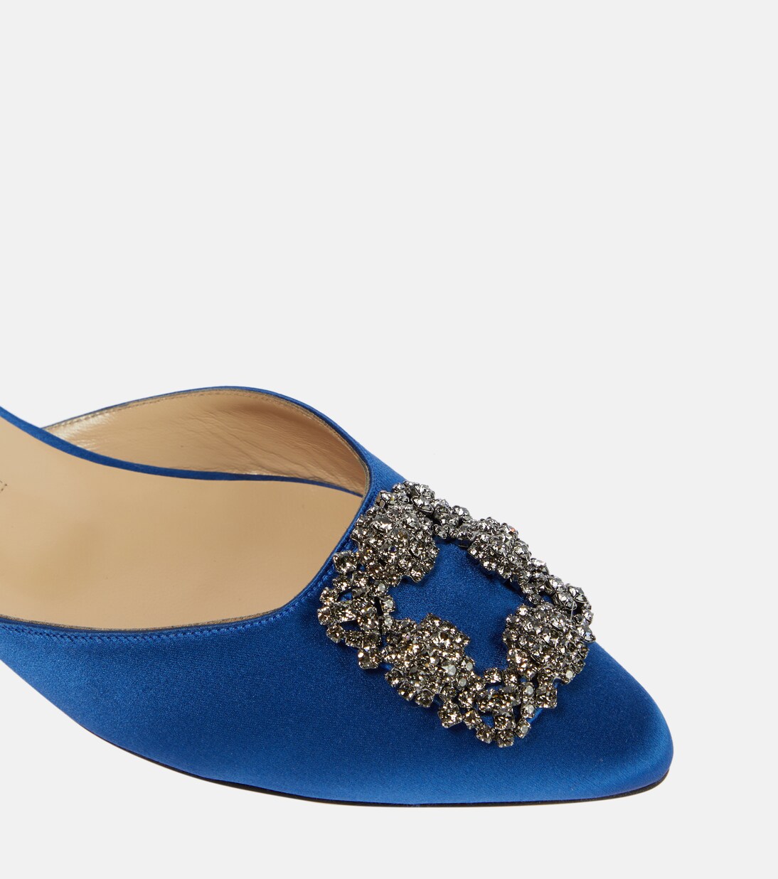 Hangisimuflat embellished satin mules in blue - Manolo Blahnik