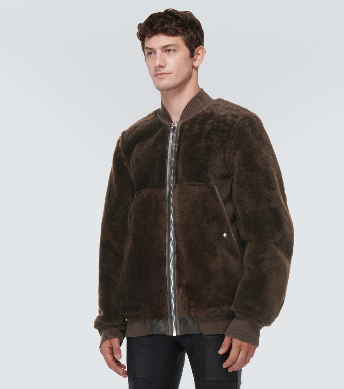 Leather and shearling jacket in brown - Rick Owens | Mytheresa