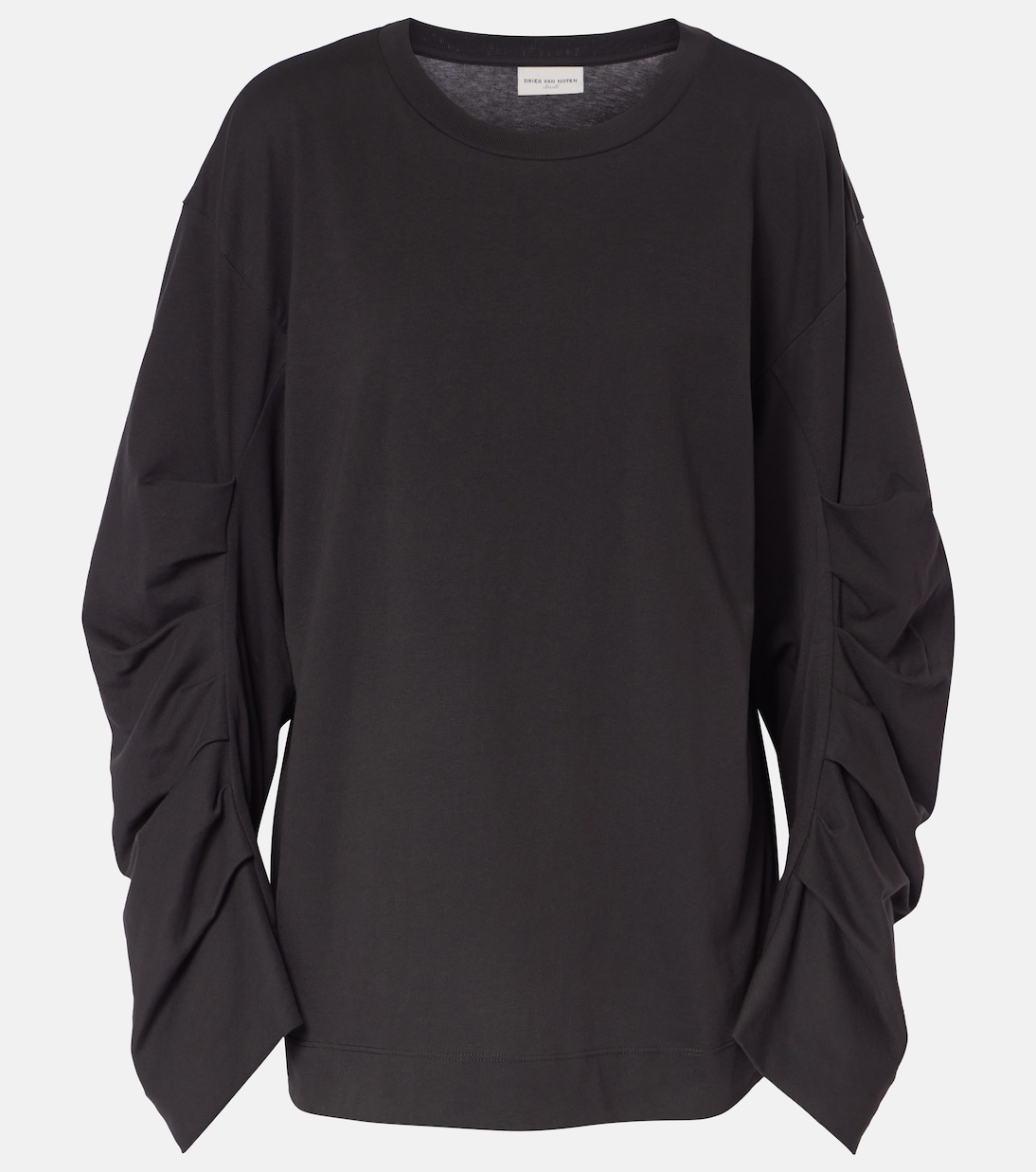Ruched cotton jersey sweatshirt in black - Dries Van Noten | Mytheresa