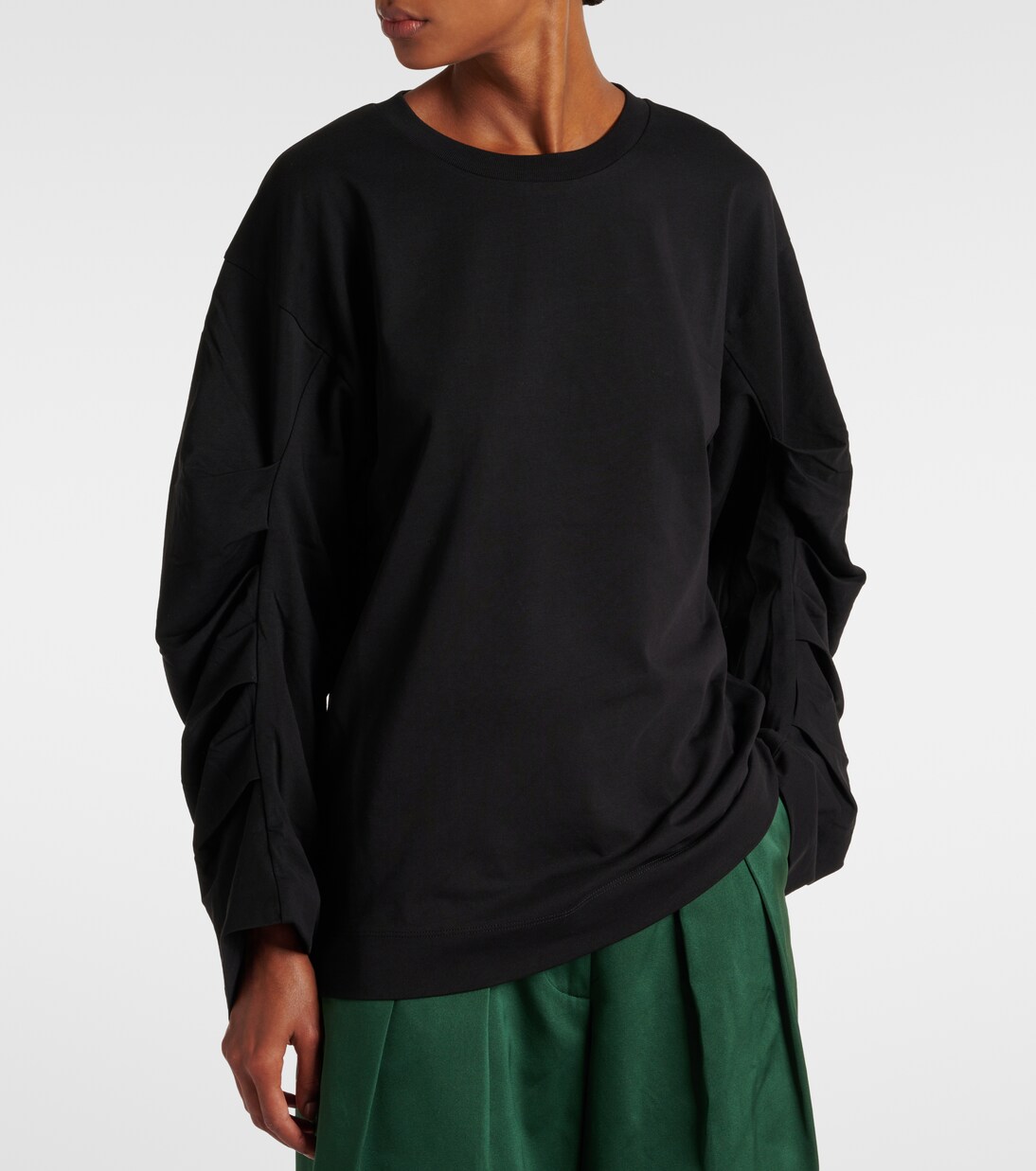 Ruched cotton jersey sweatshirt in black - Dries Van Noten | Mytheresa