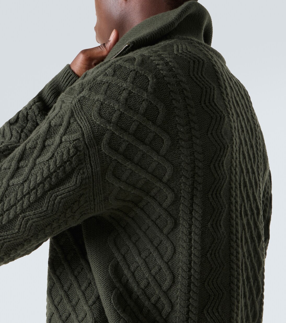 Aran-knit wool half-zip turtleneck sweater in green - Loewe