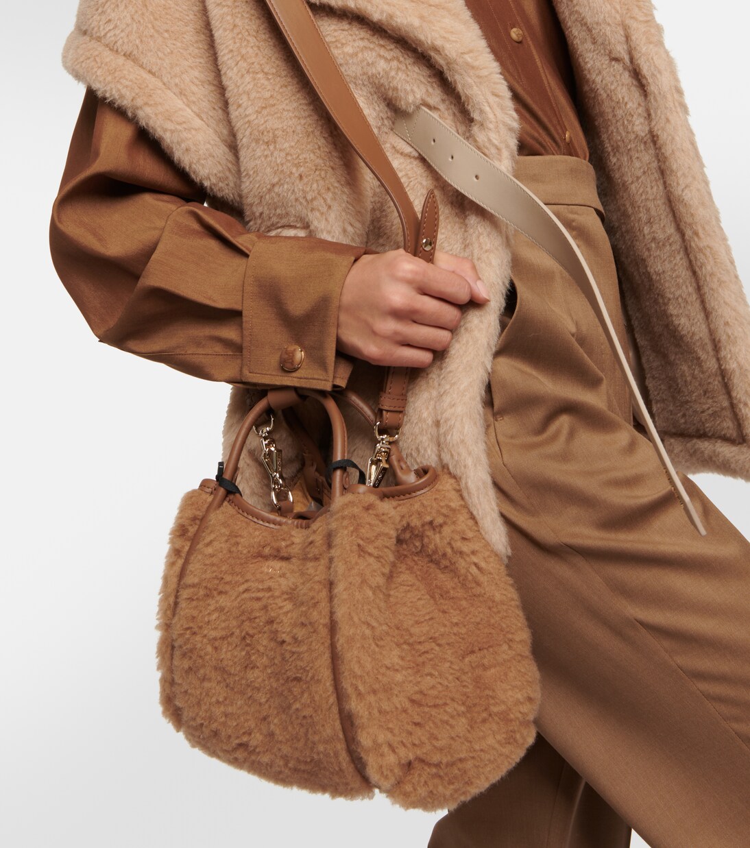 Marine Mini teddy tote bag in brown - Max Mara | Mytheresa