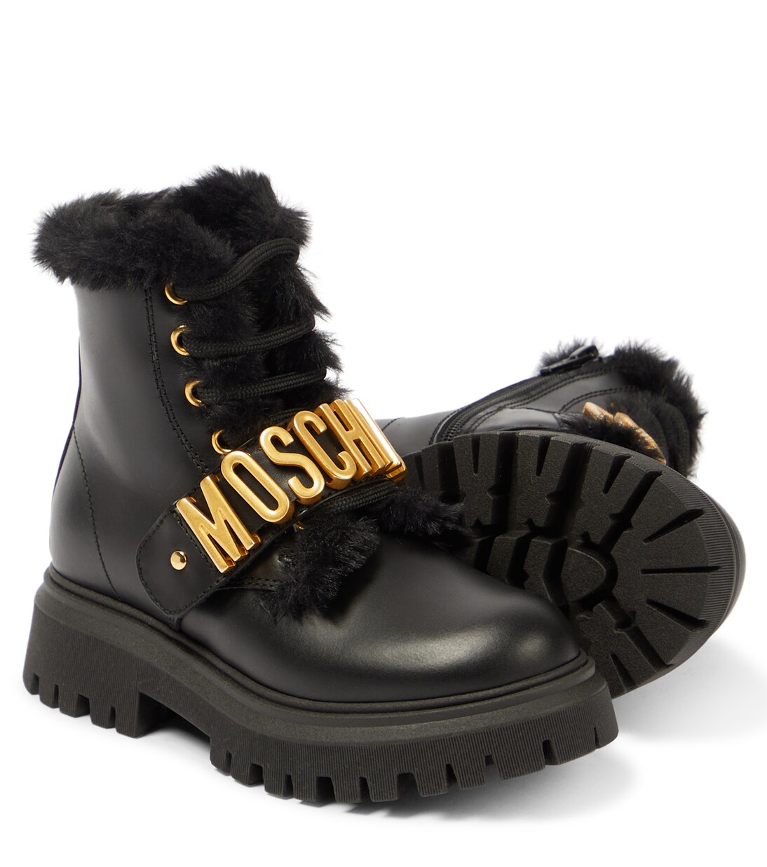 Logo leather boots in black - Moschino Kids | Mytheresa