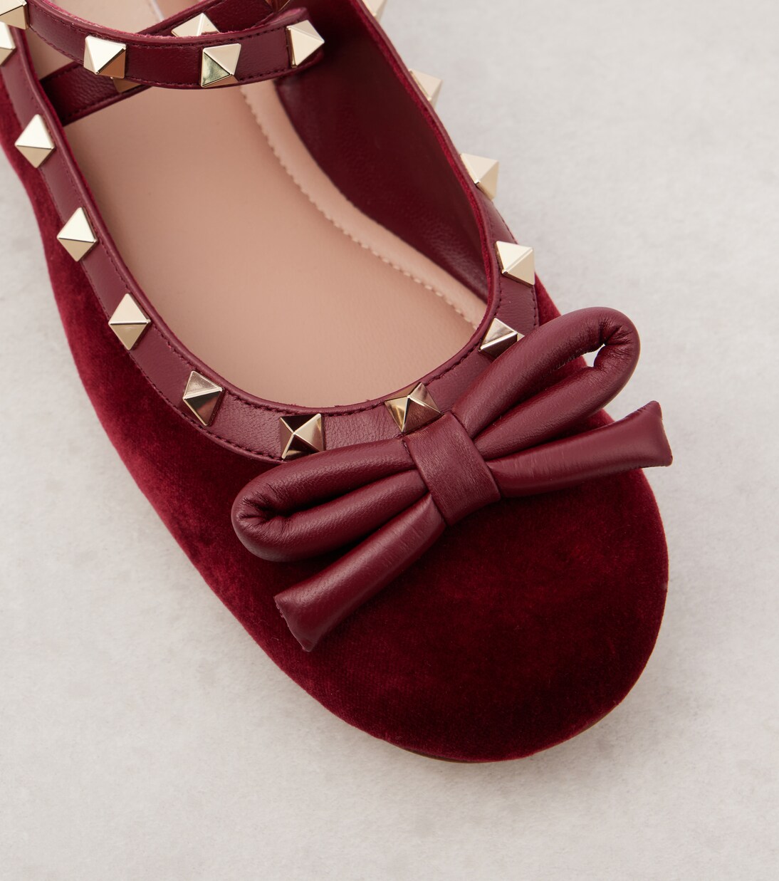 Rockstud velvet ballet flats in burgundy - Valentino Garavani